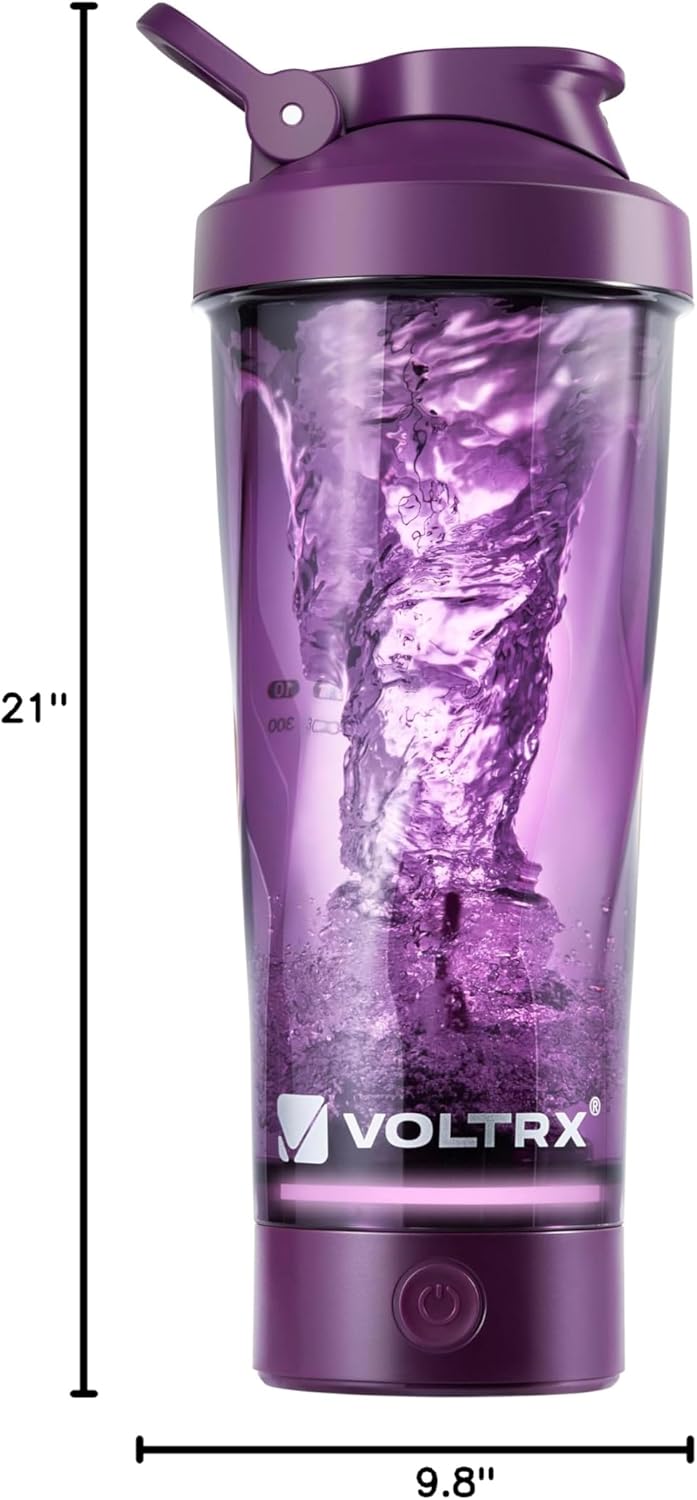 VOLTRX VortexBoost Electric Shaker Bottle - USB-C Rechargeable Protein Mixer, BPA-Free Tritan, Purple