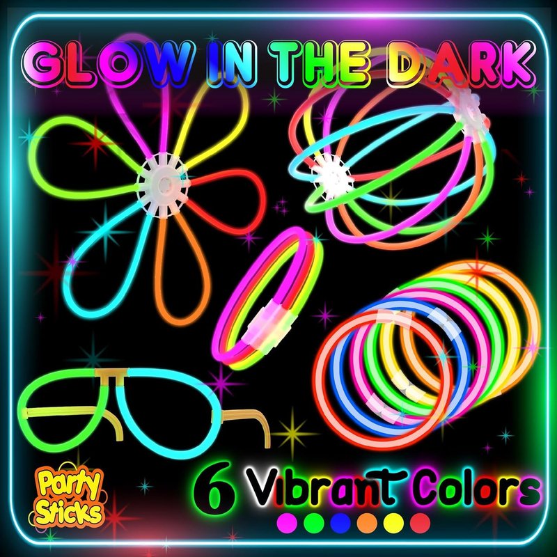 PartySticks Ultra Bright Bulk Party Supplies 367 Piece Glow in The Dark 150 Glow Sticks with Eye Glasses, Bracelets, and Connectors - Light Up Halloween Party Favors