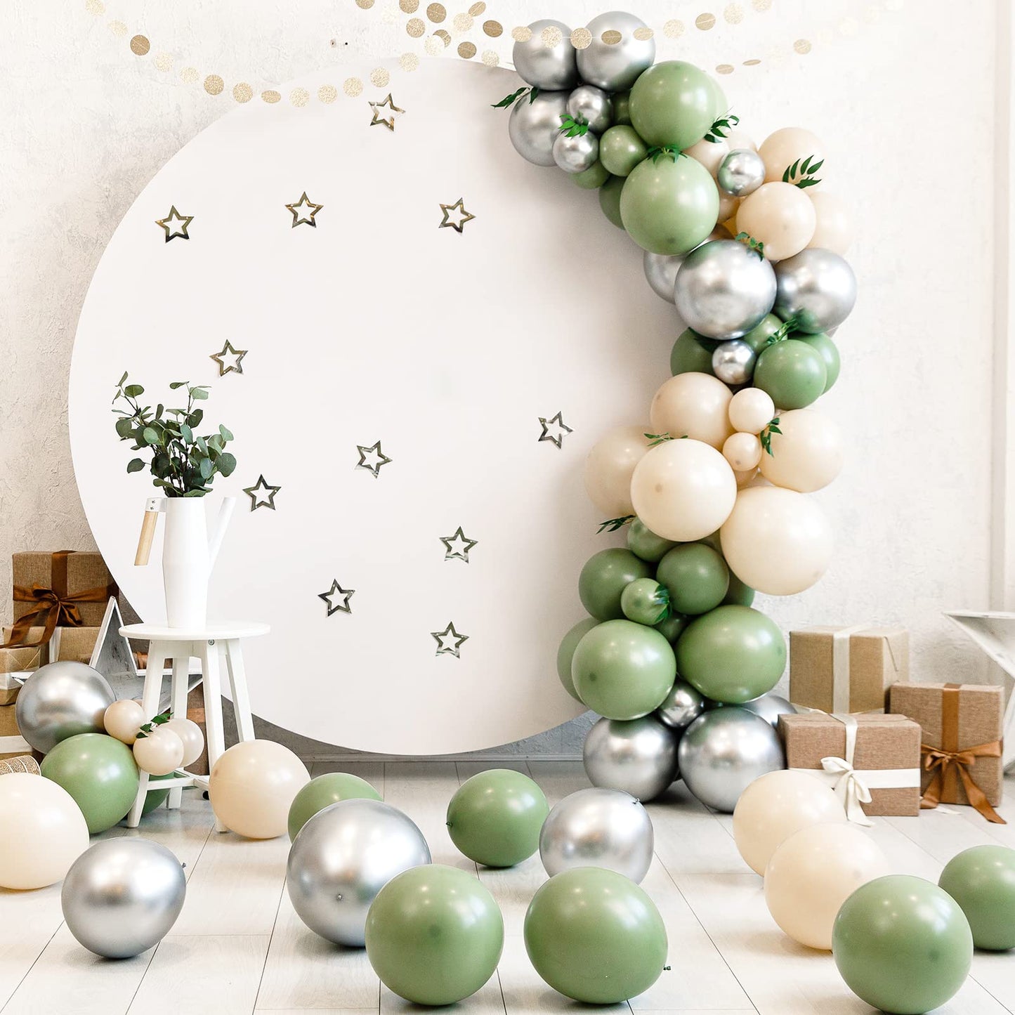 RUBFAC Sage Green Balloons 129pcs Different Sizes 18 12 10 5 Inch, Olive Green Latex Balloon Garland Arch Kit for Birthday Party Graduation Baby Shower Wedding Safari Jungle Balloon Decoration