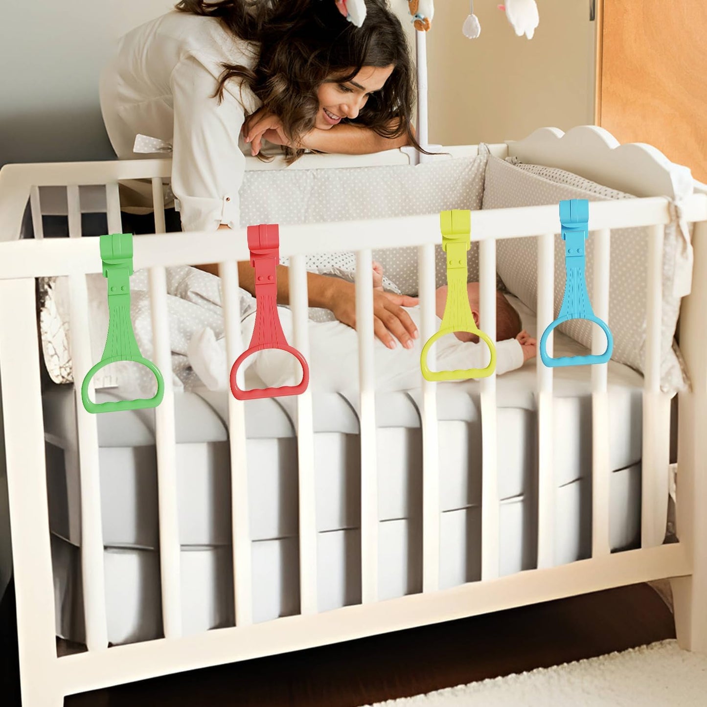 Skiennix 8Pcs Pull Up Rings | Baby Walking Assistant - Crib & Bed Stand Up Rings (4 Colors)