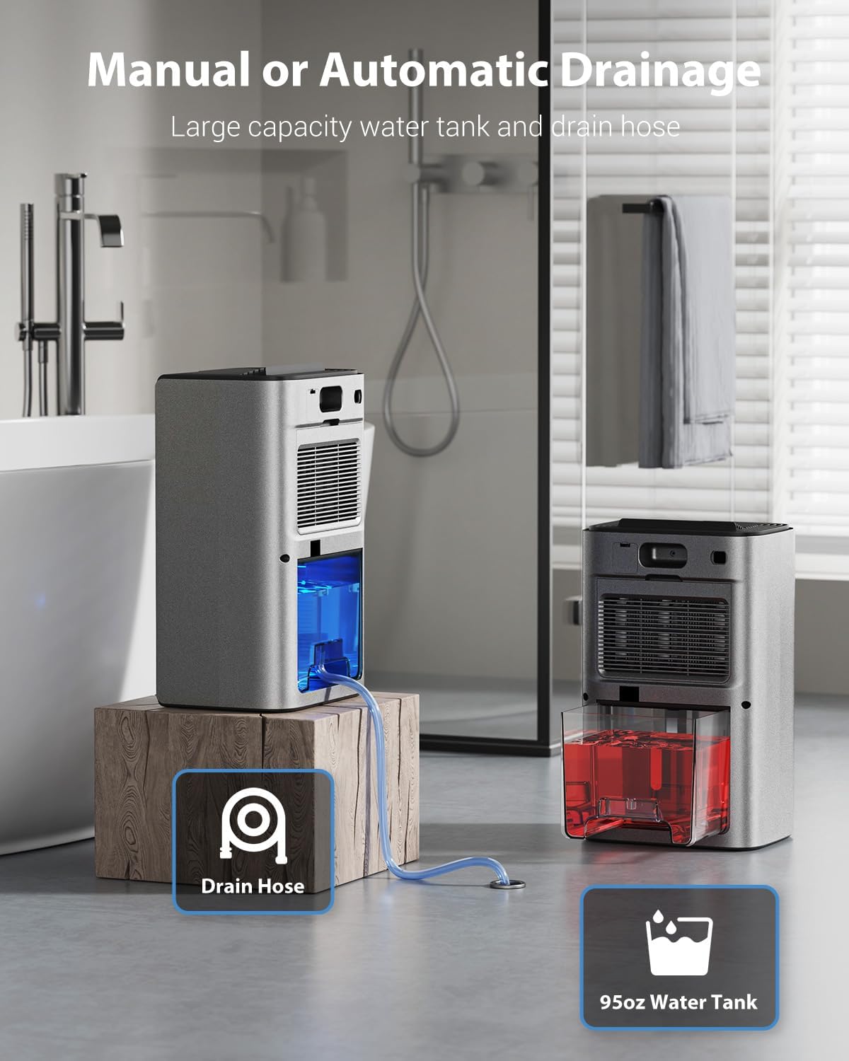 UBBO 95oz Dehumidifier for Home | 1000 Sq.Ft Capacity, Auto Shut Off & 7 Color Light - Grey