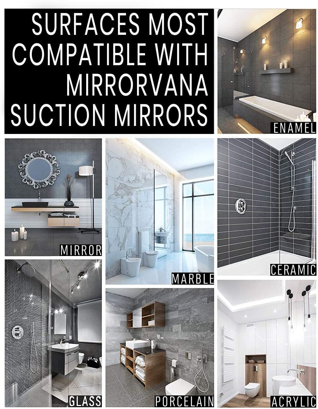 MIRRORVANA Fogless Shower Mirror for Shaving with Upgraded Suction, Dual Anti Fog Design, Shatterproof Surface & 360° Swivel, 8" x 7"