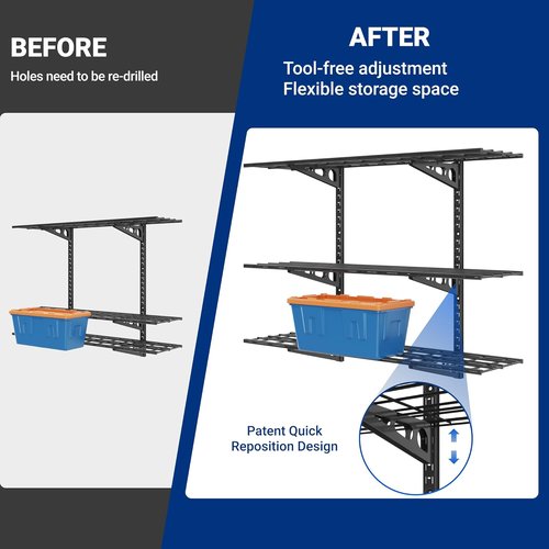 FLEXIMOUNTS 3-Tier Garage Storage Wall Shelving - Adjustable Heavy-Duty Floating Shelves | 600lbs Capacity, Black
