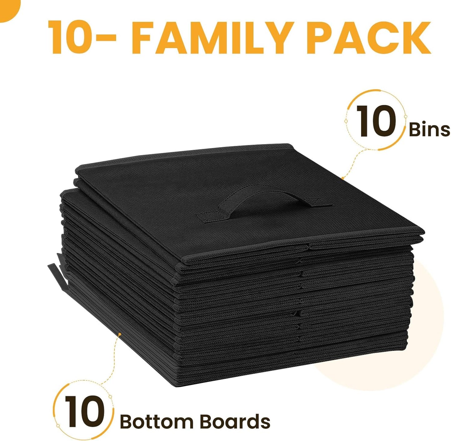 Large Storage Cubes | 13-Inch Organizing Bins for Kallax Shelves - 10 Pack Collapsible Black Storage Boxes