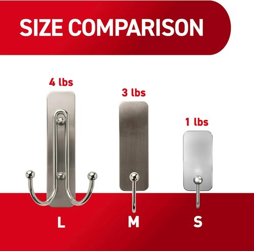 Command Large Brushed Nickel Double Hook - Damage-Free Wall Hooks with Adhesive Strips | Holds Up to 4 lb
