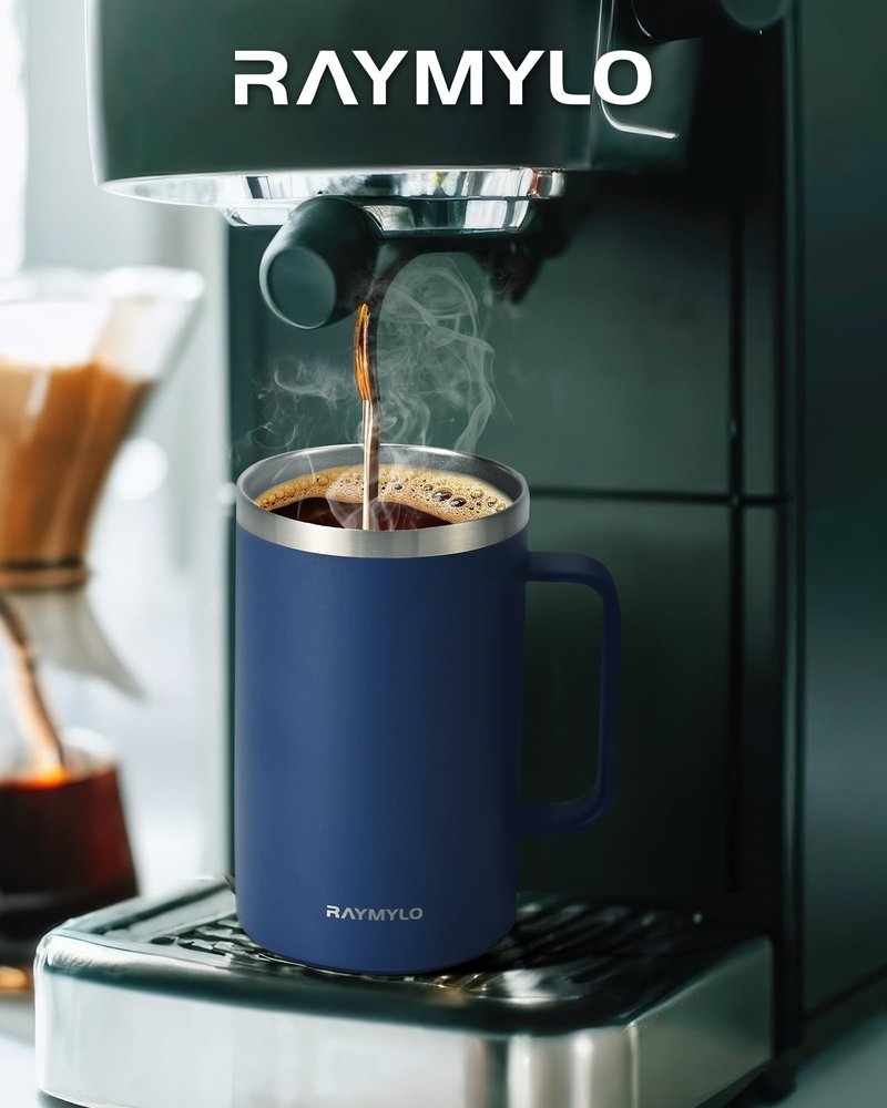 RAYMYLO Insulated Coffee Mug 24 oz, Spill-Proof & Detachable Slider Lid for Thorough Clean, Double Wall Stainless Steel Coffee Mug with Lids & Handle, Cold for 9 Hrs, Suitable for Camp Home Office