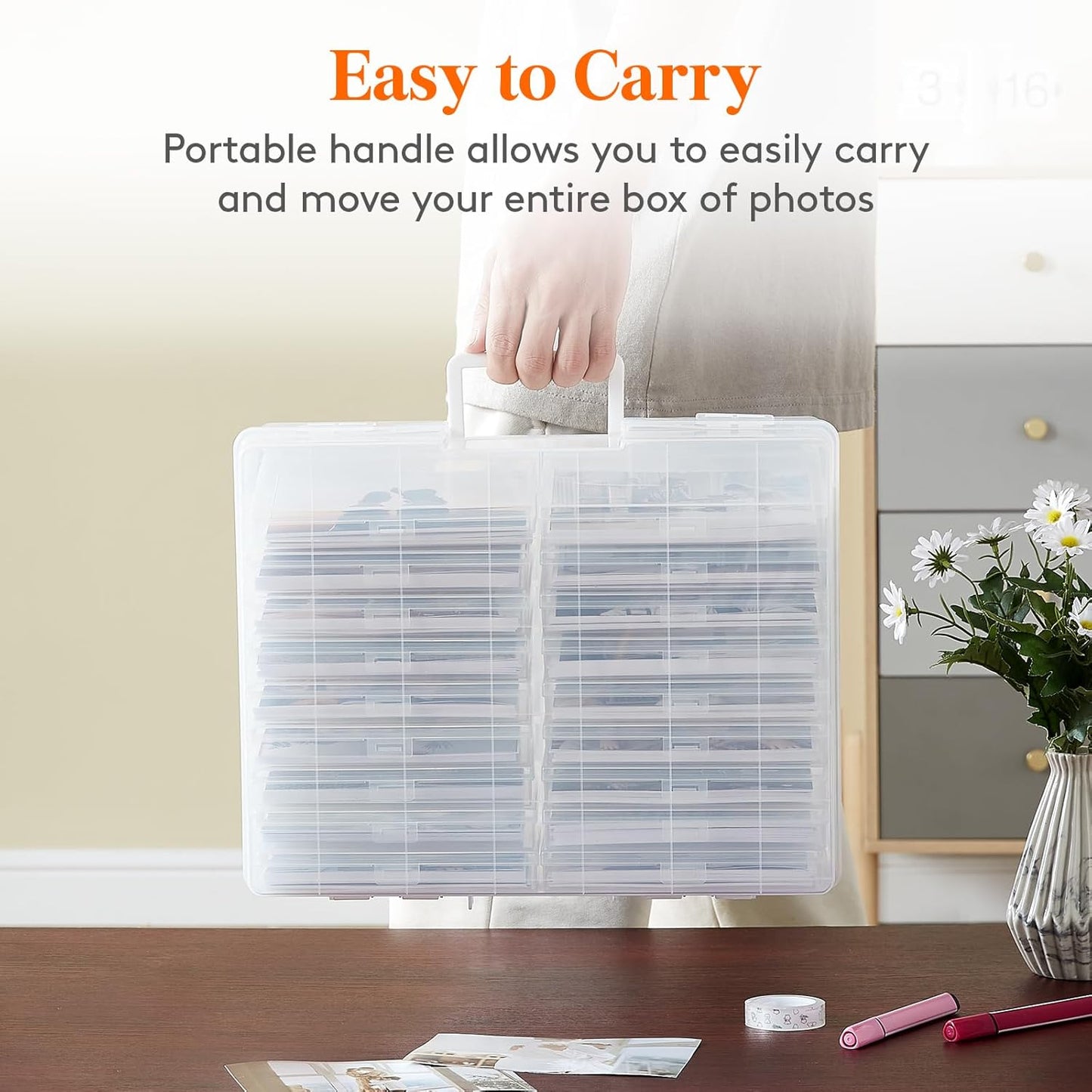 Lifewit Photo Storage Box - 18 Clear Organizers with Lids & Labels | 4x6 Size for Photos & Crafts
