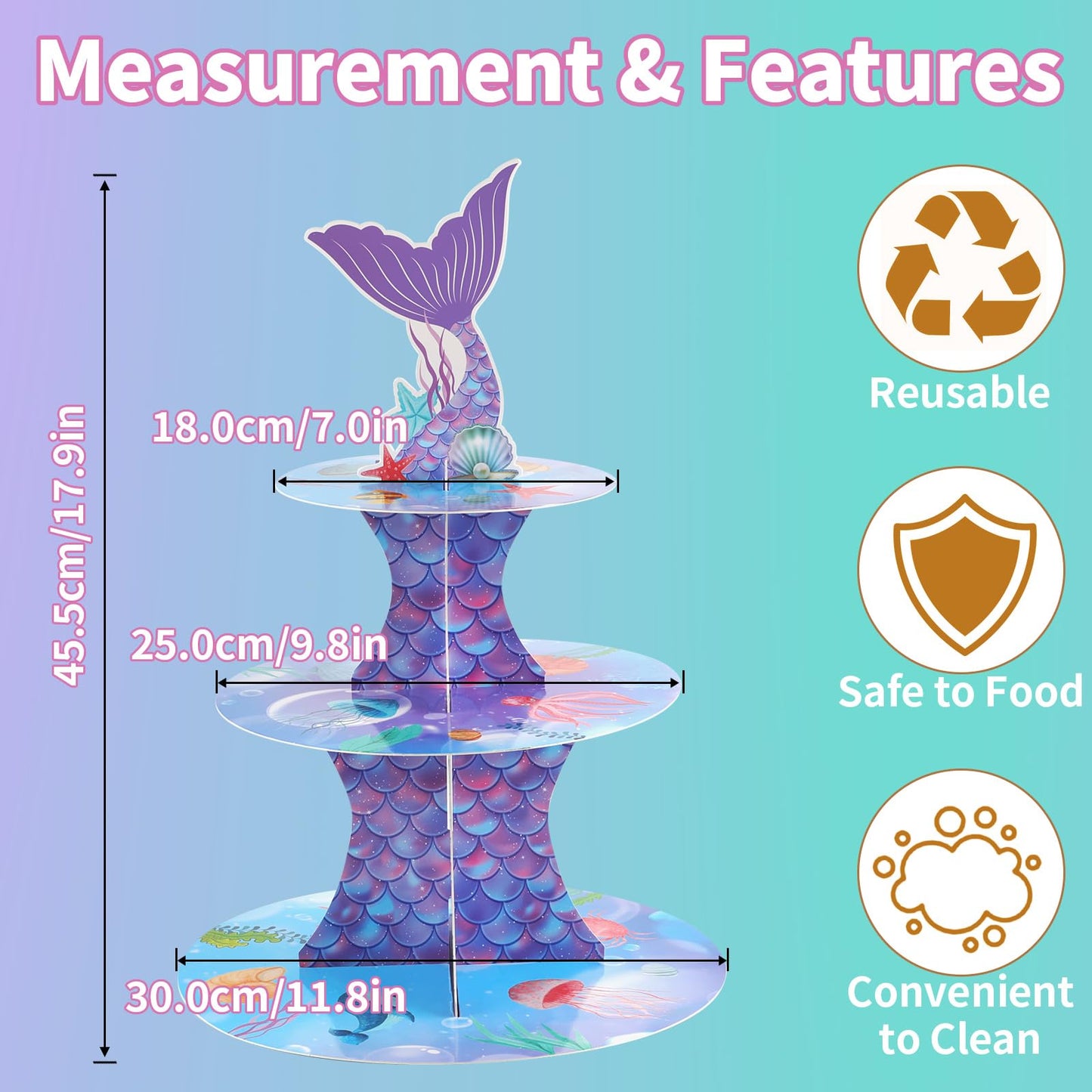 WINKIO Mermaid Cupcake Stand, Little Mermaid Birthday Party Decorations Supplies Favor Under the Sea Theme Cupcake Tower Holder for Girls Kids(1 Pack)