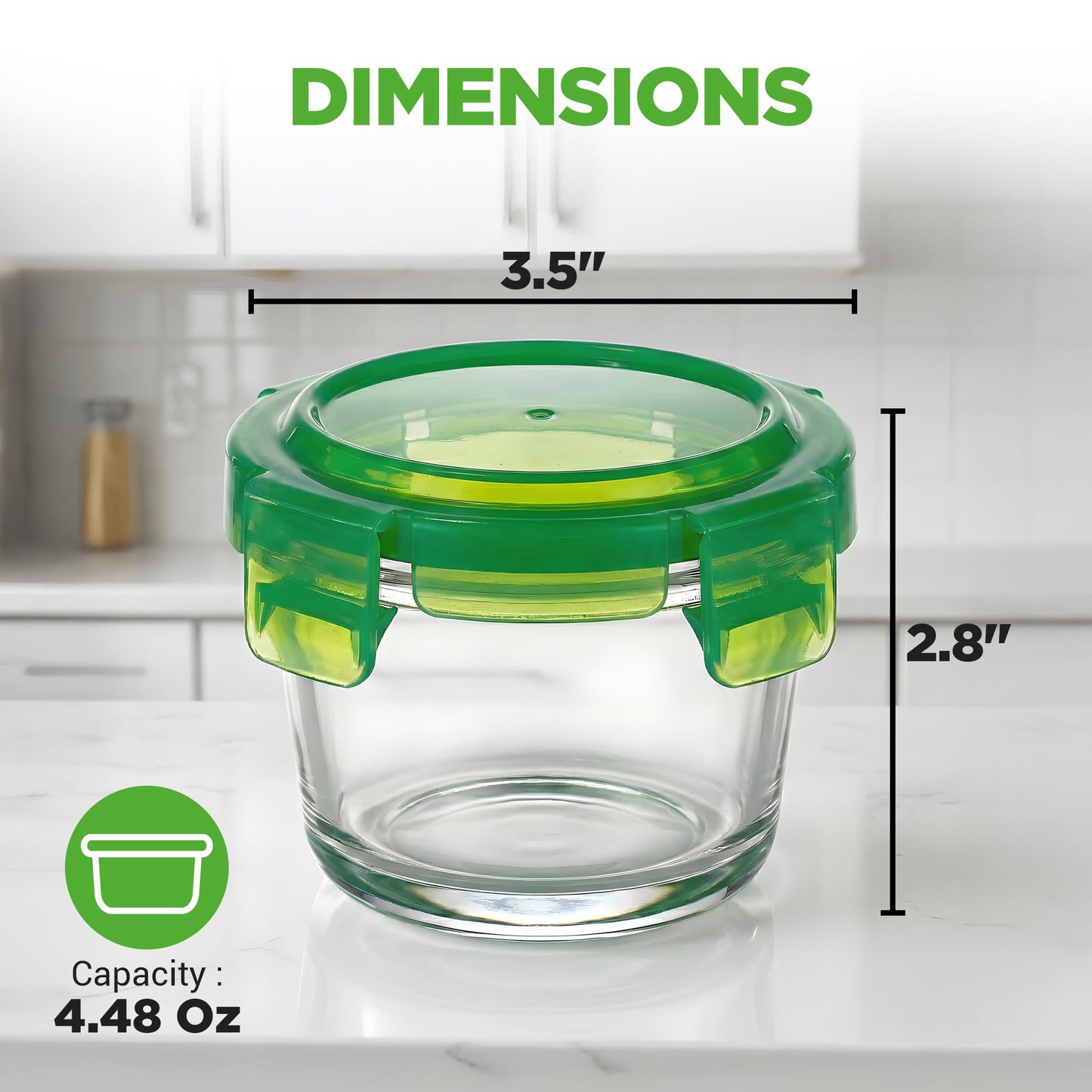 NutriChef 24-Piece (12 Glass Food Storage Containers and 12 Lids), 4.48oz Mini Stackable Meal Prep Round Containers - Microwave, Freezer, & Dishwasher Safe For Food, Snacks, Fruits, Nuts & More