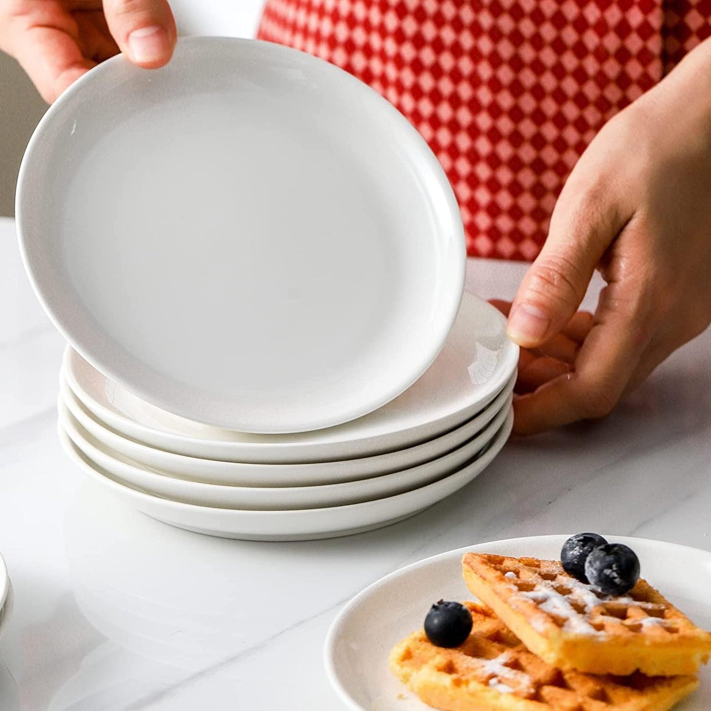 Skiennix 16-Piece Ceramic Appetizer Plates Set - 5.6-Inch White Round Dessert Plates, Oven & Microwave Safe
