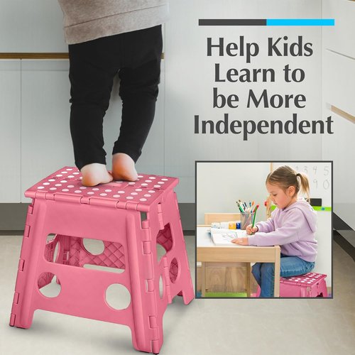 Handy Laundry Folding Step Stool - Lightweight & Sturdy for Adults and Kids - Easy One-Flip Design | Pink - 13 Inch