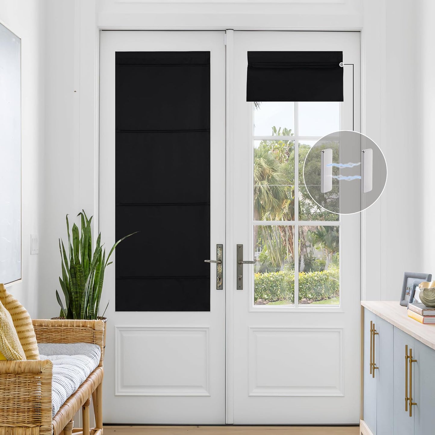 NICETOWN Magnetic Blackout Curtains - Thermal Insulated Privacy Blinds for French Doors | 1 Panel, Black 27"W x 64"L