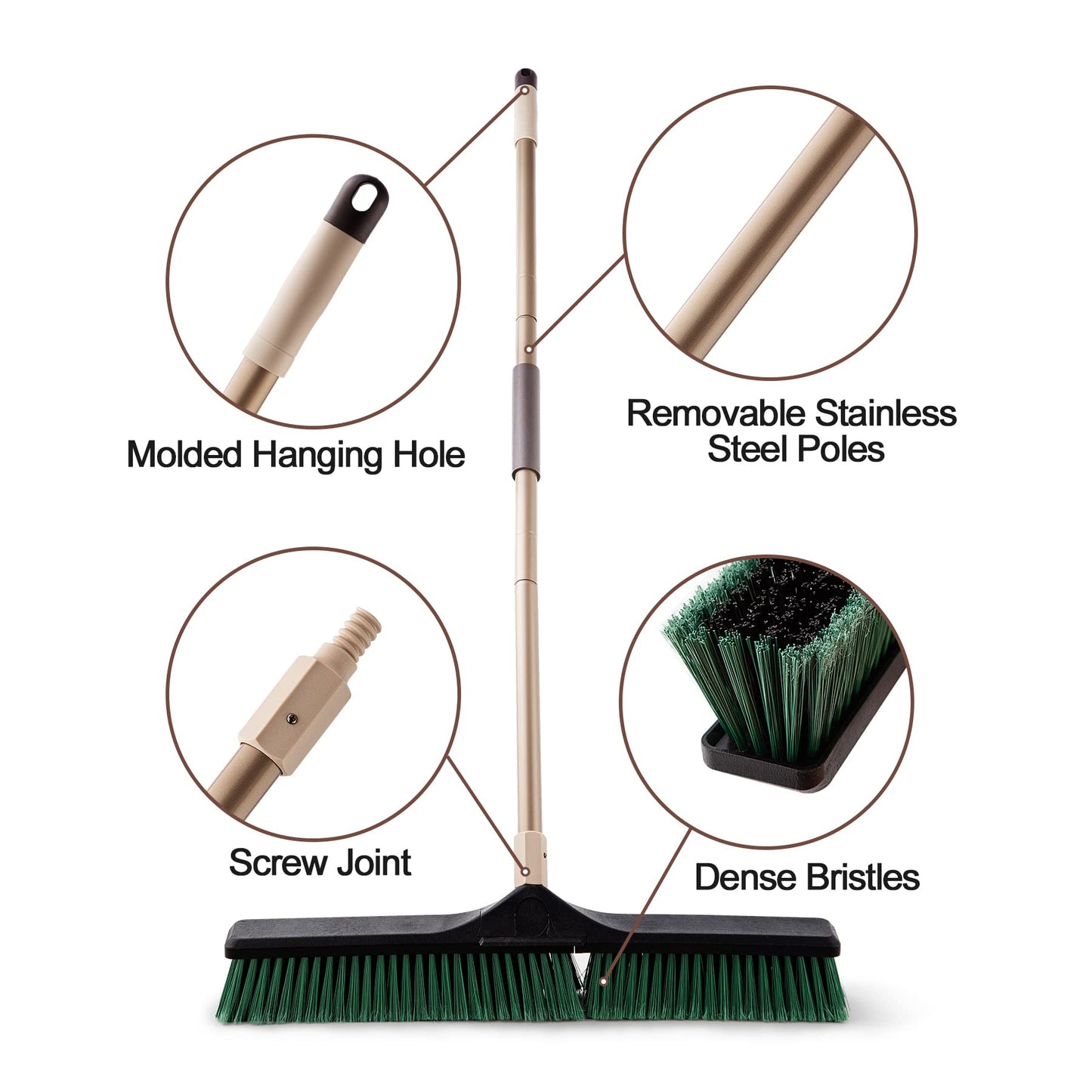 Eyliden Heavy Duty Push Broom 24" - Garage Sweeper Shop Brooms with 66" Long Handle, Outdoor Stiff Bristles Concrete Push Broom for Sidewalk Driveway Yard Patio Deck Warehouse Sweeping, Sweep Snow