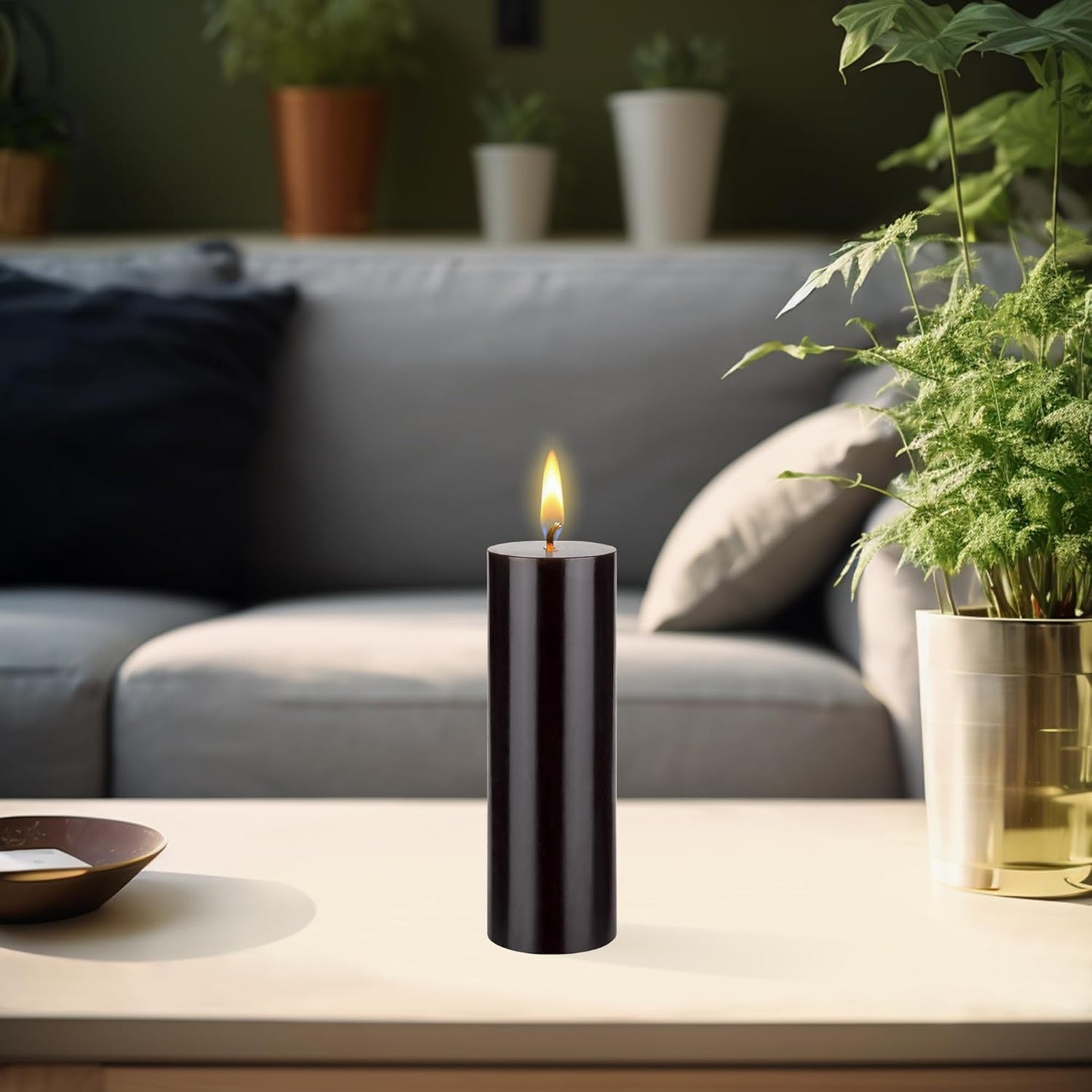 Unscented Black Pillar Candle - 2x6 Inch Hand Poured Premium Wax for Home Décor & Events