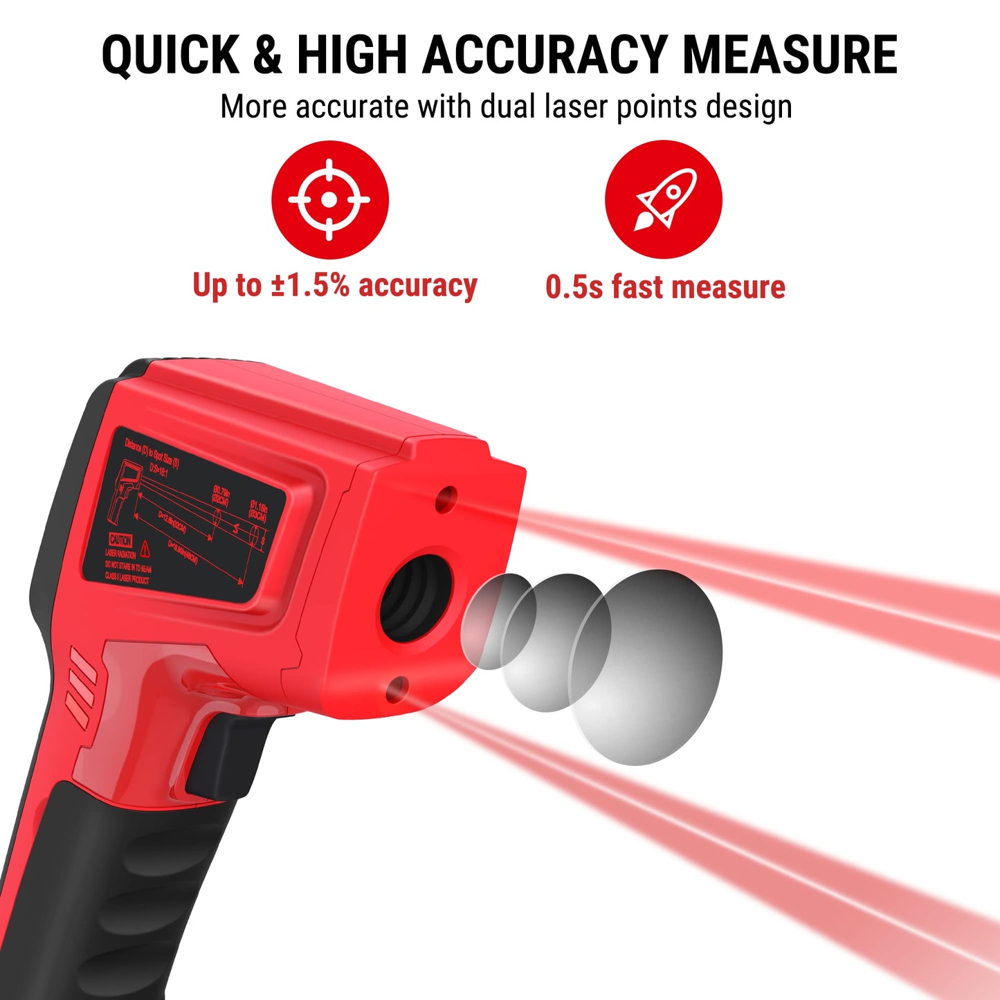 TempPro D50 Dual Laser Infrared Thermometer Gun for Cooking with Adjustable Emissivity & MAX/MIN/AVG Display, Laser Thermometer Gun for Cooking Industrial Use (NOT for Human)