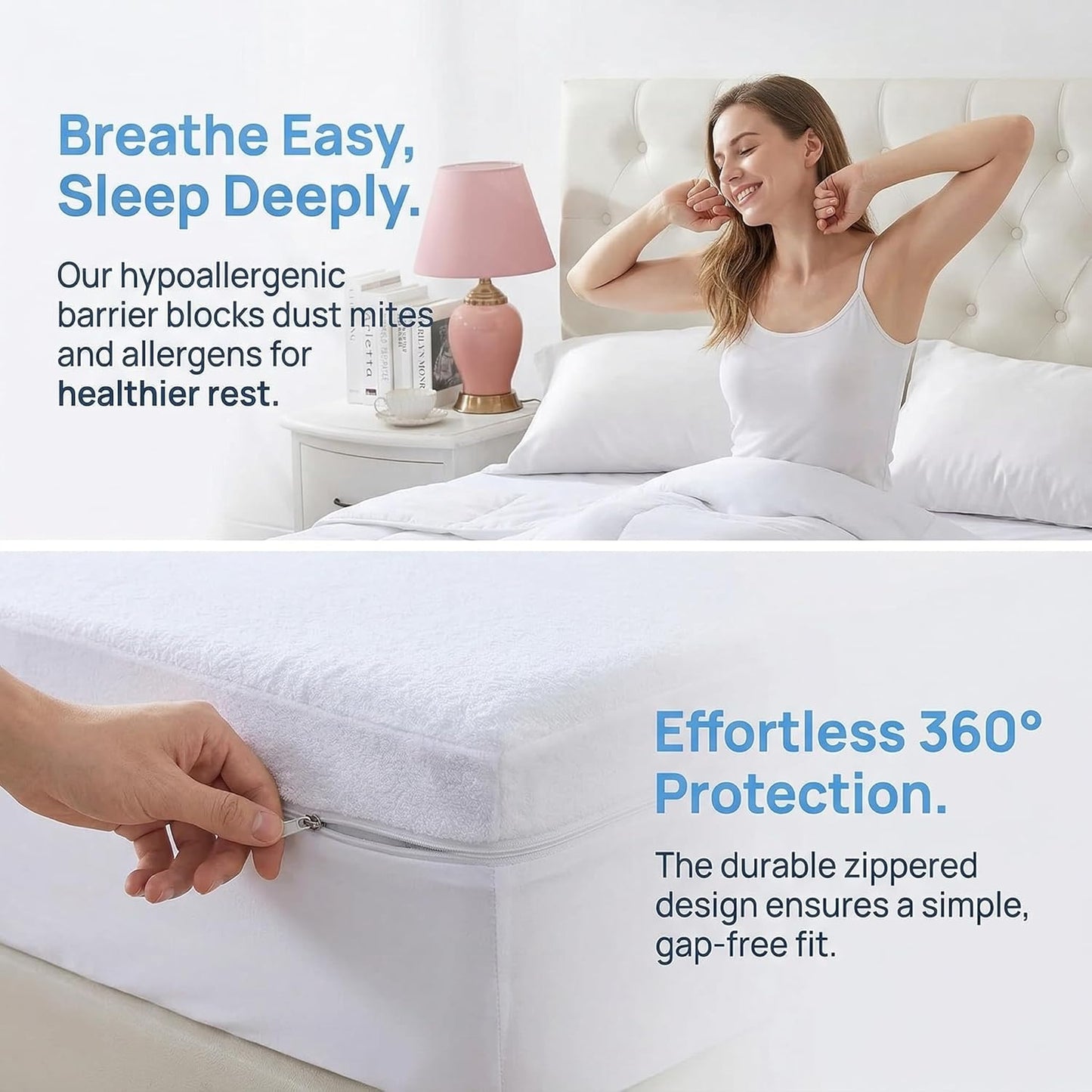 Skiennix Waterproof Mattress Protector - Twin XL, 6-9 Inch, Soft Terry, Hypoallergenic Cover for Dorms