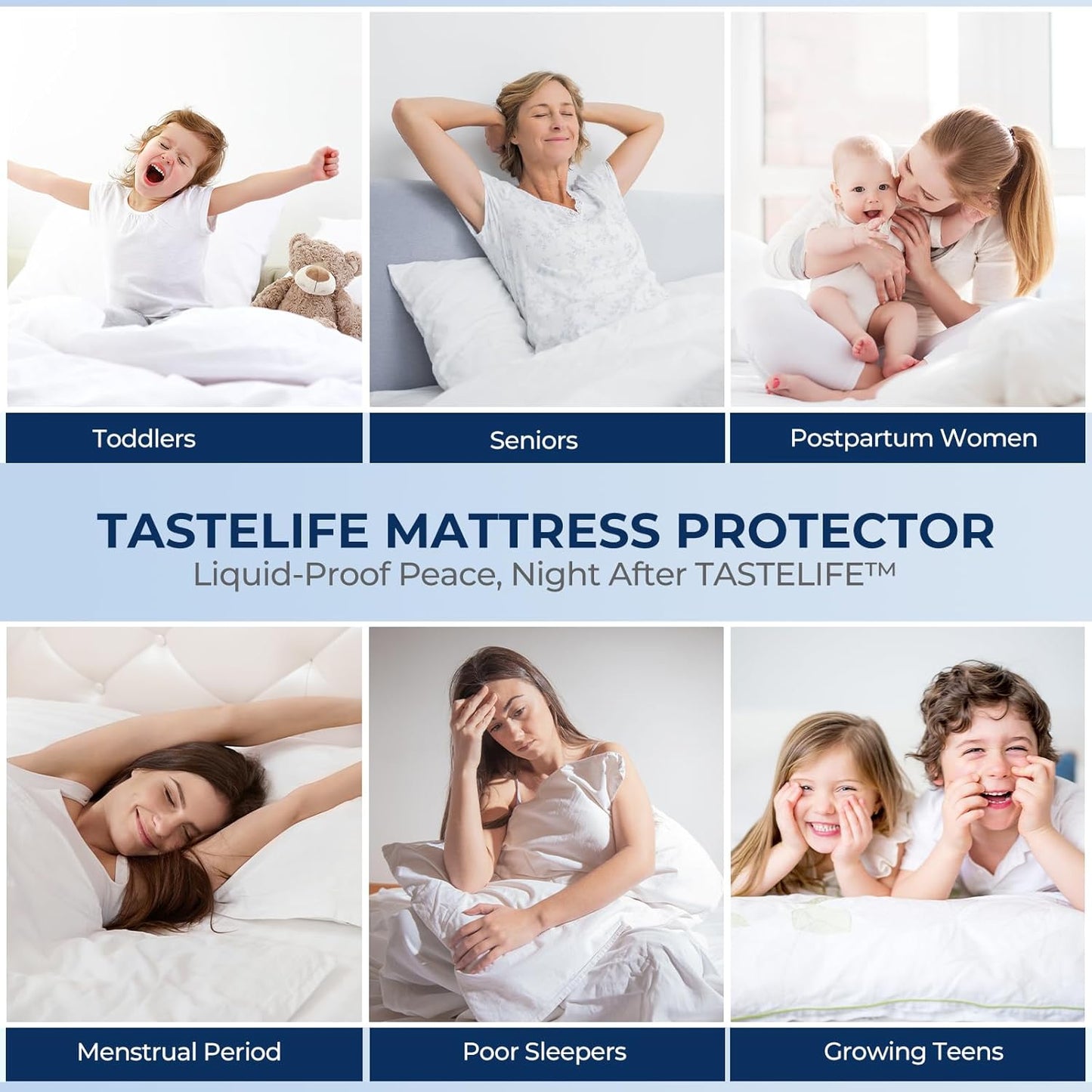 TASTELIFE Queen Size Mattress Protector - Waterproof & Breathable Cooling Cover | Ultra-Soft, Deep Pocket Fit 8-21”