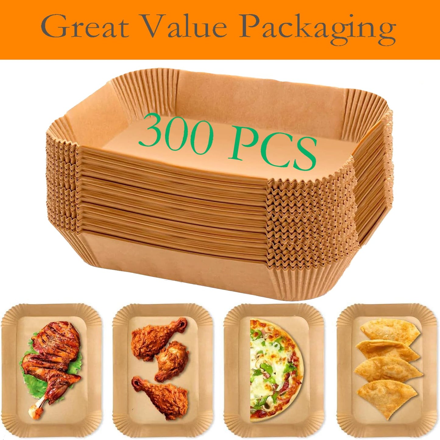 EPLTFCH 300 PCS Air Fryer Liners Disposable, 8.1 * 5.1 inch Air Fryer Paper Fit 2-Basket 8-10QT, Food Grade Baking Paper made for Ninja DZ201,DZ401,DZ550,SL401