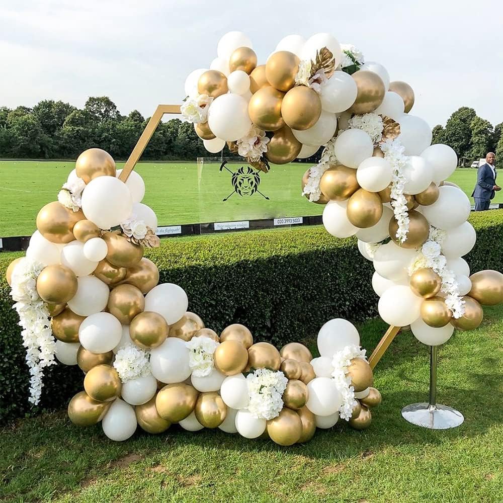 RUBFAC Metallic Gold Balloons - 92pcs Chrome Latex Set for New Year & Birthday Celebrations | 5-18 Inch Sizes
