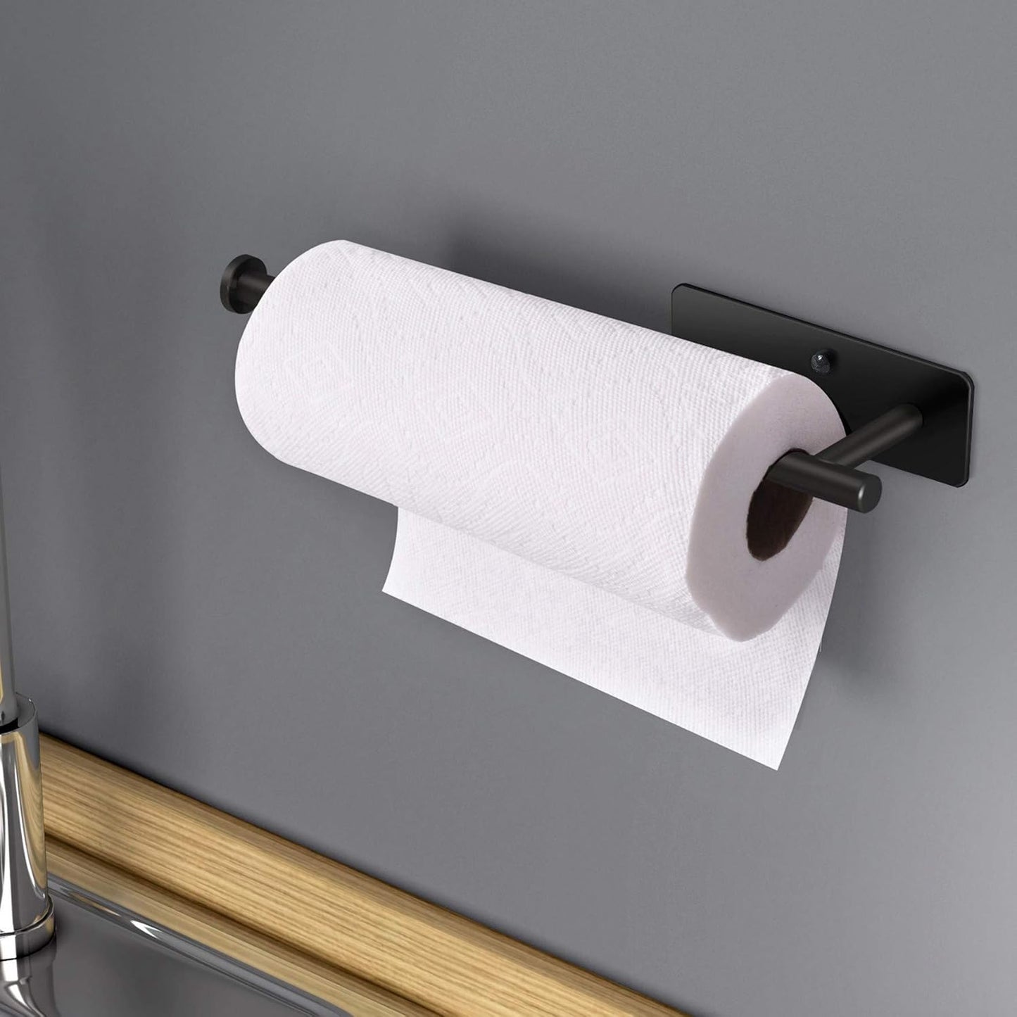 VAEHOLD Paper Towel Holder - Self-Adhesive Under Cabinet Mount | Durable SUS304 Stainless Steel - Black Finish