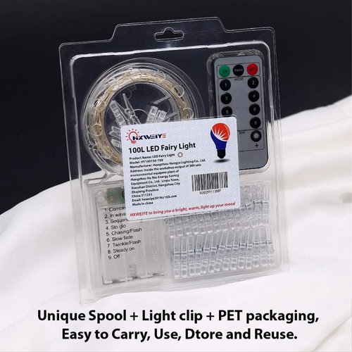 HXWEIYE Fairy Lights - 33Ft Warm White Photo Clips String Light with Timer & 8 Modes | 100 LEDs, 52 Clips, 12 Hooks