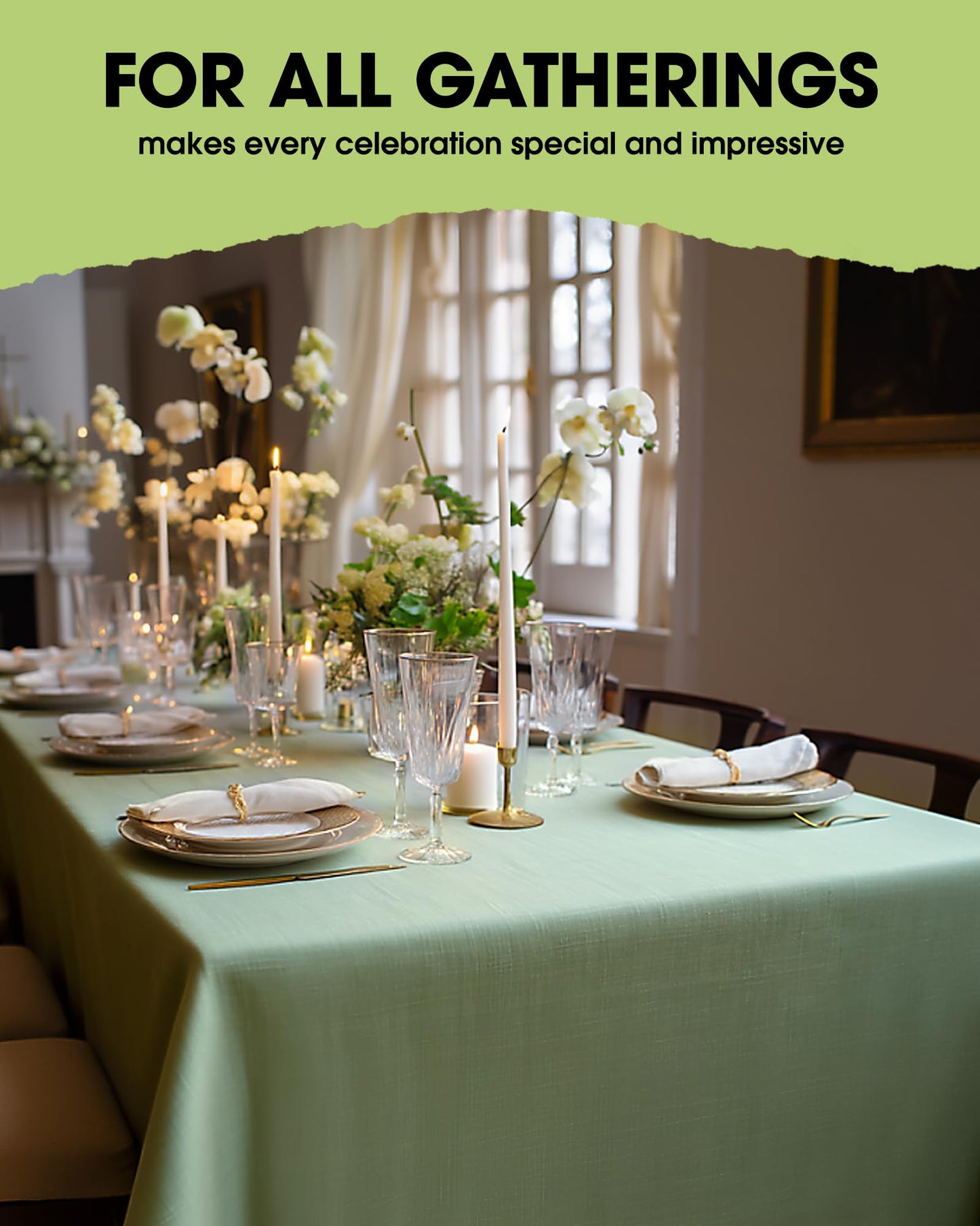 Pureegg Rectangle Linen Tablecloth Waterproof & Stain Resistant, Wrinkle-Free Table Cloth Adds Elegance and Protection, Ideal for Dining, Party, Wedding and Outdoor, 60 x 84 Inch, Sage Green