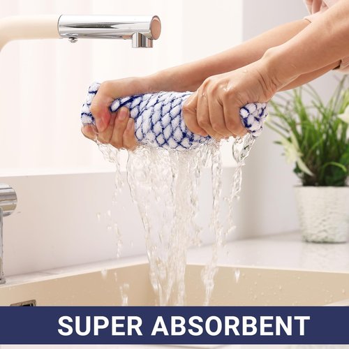 Homaxy Kitchen Towels and Dishcloths Set, 16 x 25 and 12 x 12 Inches, Set of 8 Cotton Terry Kitchen Dish Towels, Super Soft and Absorbent Dish Cloths, Blue