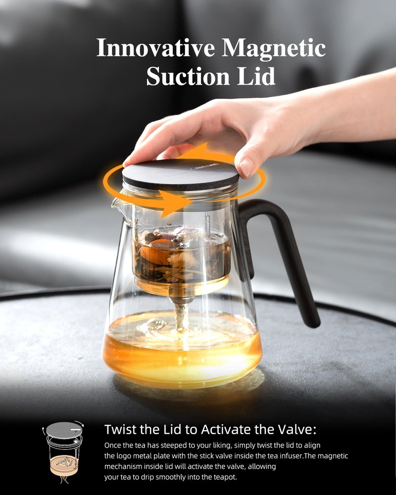 ZENS Enchanted Tea Pot with Magnetic Lid, Magic Glass Teapot with Infuser for Loose Leaf Tea Steeper, Mess-Free Herbal Tea Maker, Tea Diffusers for Tea Lovers Ideal Gifts, 27oz/800ml