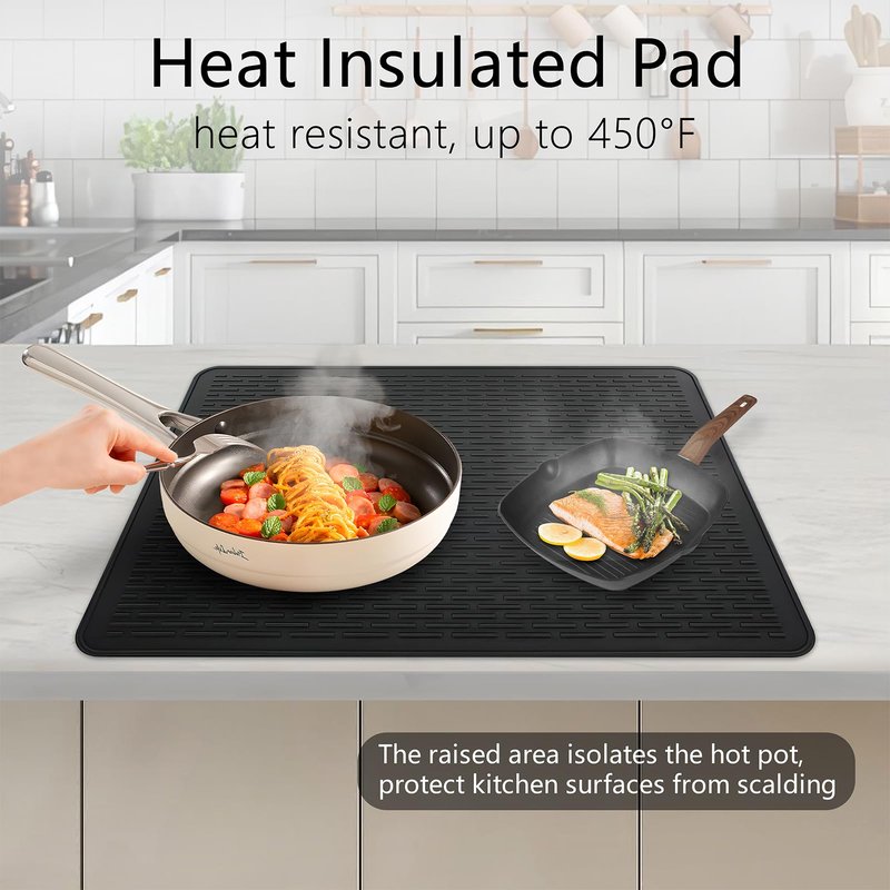 Silicone Stove Top Cover Mat, 36"x21" Silicone Electric Stove Top Protector, Heat Resistant Glass Cooktop Cover, RV Cooktop Protector Mat for Counter (Blcak)