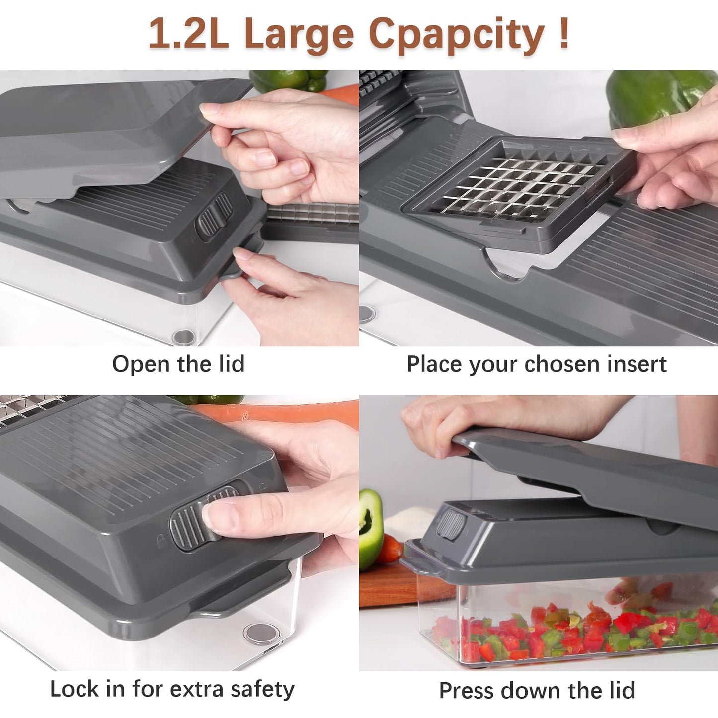 LHS Professional Multifunctional Vegetable Chopper Pro Food Chopper with Food Storage Containers, Mandoline Slicer Onion Dicer Fruit Cutter, Kitchen Gadgets and Home Essentials(11 in 1, Grey)