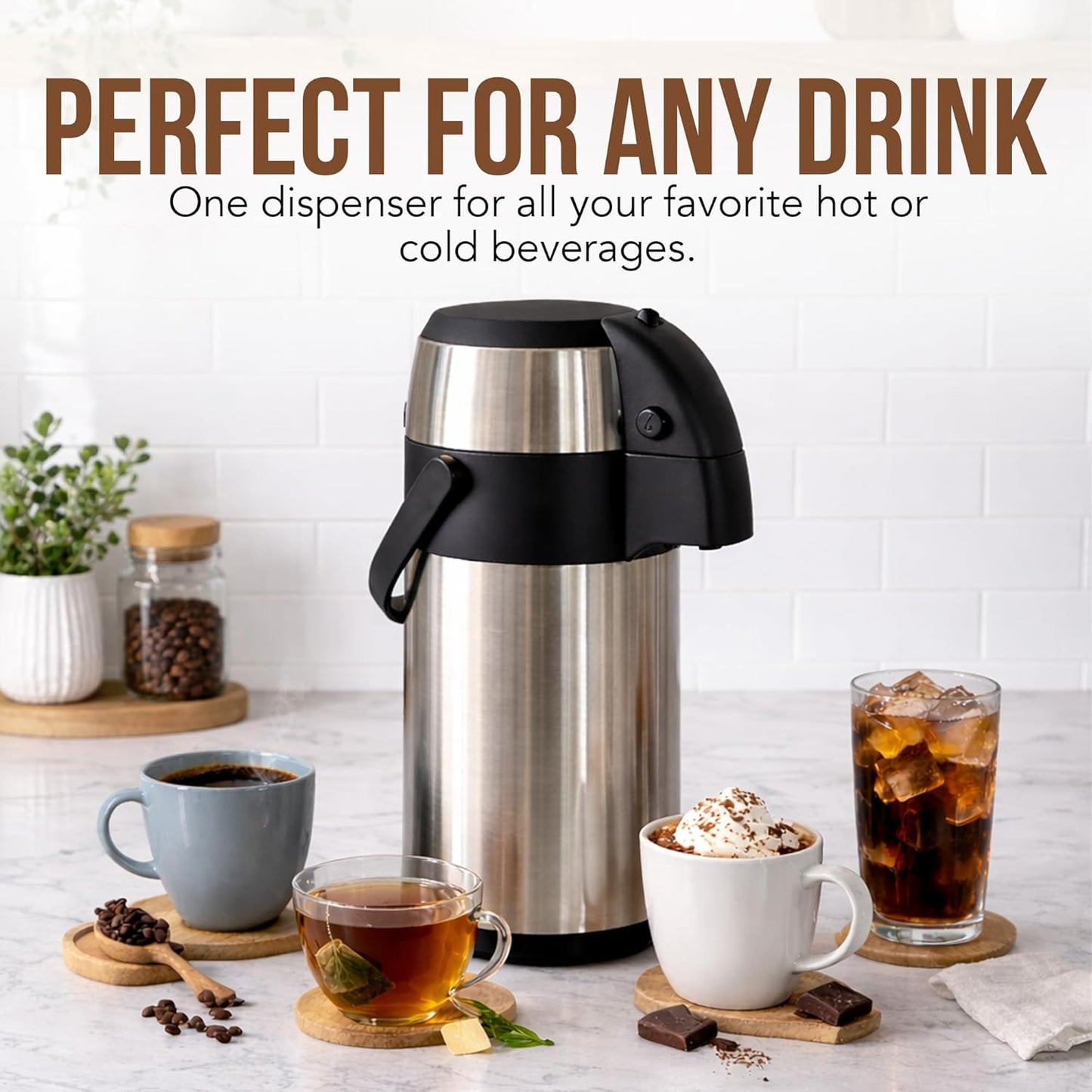 Skiennix Insulated Coffee Carafe - 102 OZ Stainless Steel Hot Beverage Dispenser | Thermal Pump Airpot