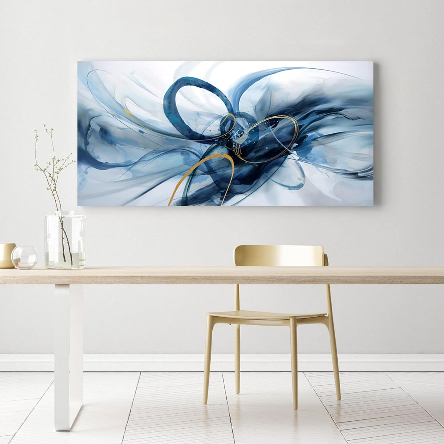 XLSJERST Extra Large Canvas Wall Art - Modern Abstract Blue & White Artwork for Living Room Decor