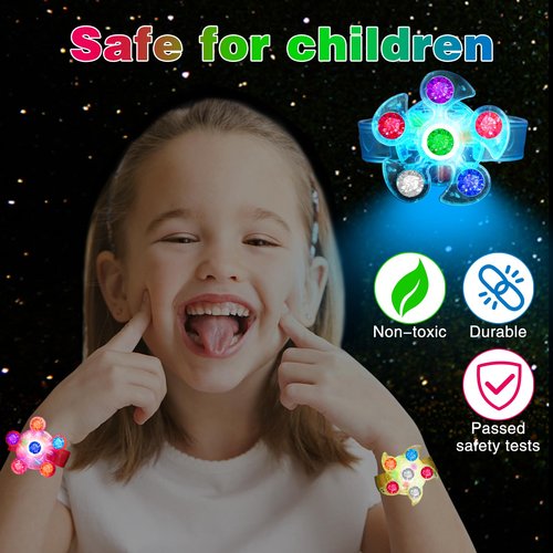 BSTDECOR Glow in The Dark Party Favors for Kids-14 Pack LED Light Up Fidget Spinner Bracelets, Birthday Gifts Treasure Box Toys Classroom Prizes Goodie Bags Stuffers Easter Basket Stuffers
