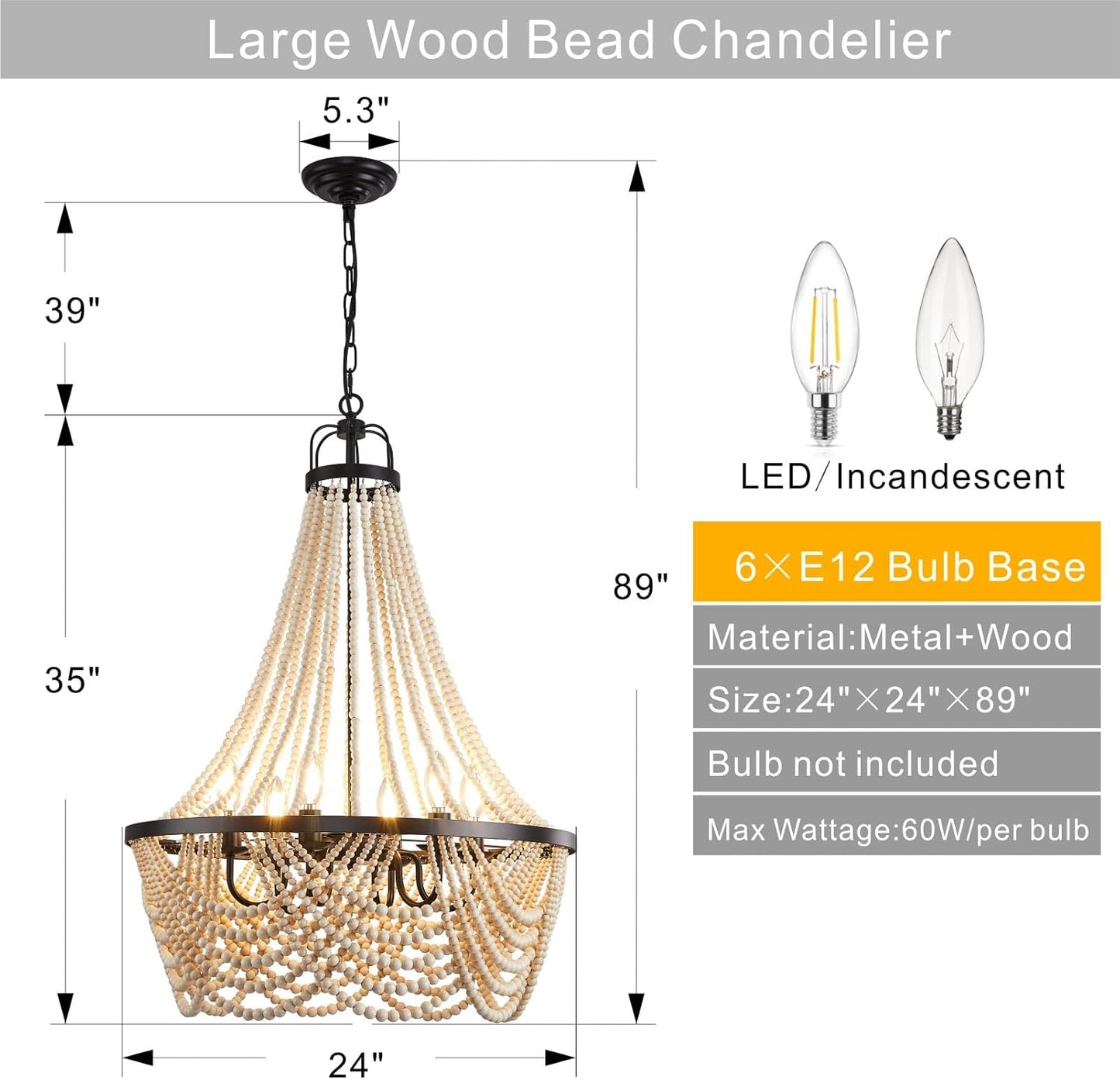 Farmhouse Boho Flush Mount Ceiling Light,3-Light Wood Bead Chandeliers,Black Metal Bohemia Hanging Pendant Lighting,Small Chandelier for Bedroom,Living Room,Entryway,Hallway