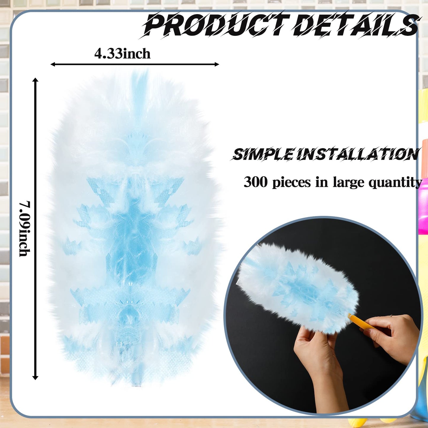 Vesici 300 Pcs Duster Refills Compatible with Swiffer Dusters Bulk Disposable Replacement Thickened with 1 Handle Heavy Duty for Cleaning, Office (Blue)