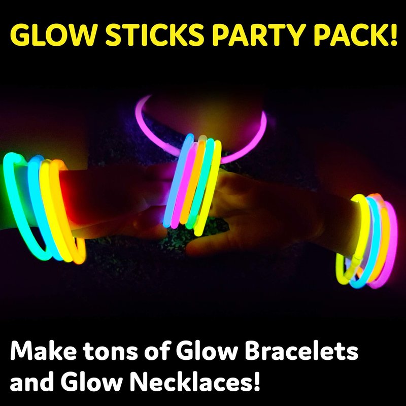 Party Sticks Glow Sticks Jewelry Bulk Party Favors 300pk and Connectors - 8" Glow in the Dark Party Supplies, Neon Party Glow Necklaces and Glow Bracelets for Kids and Adults