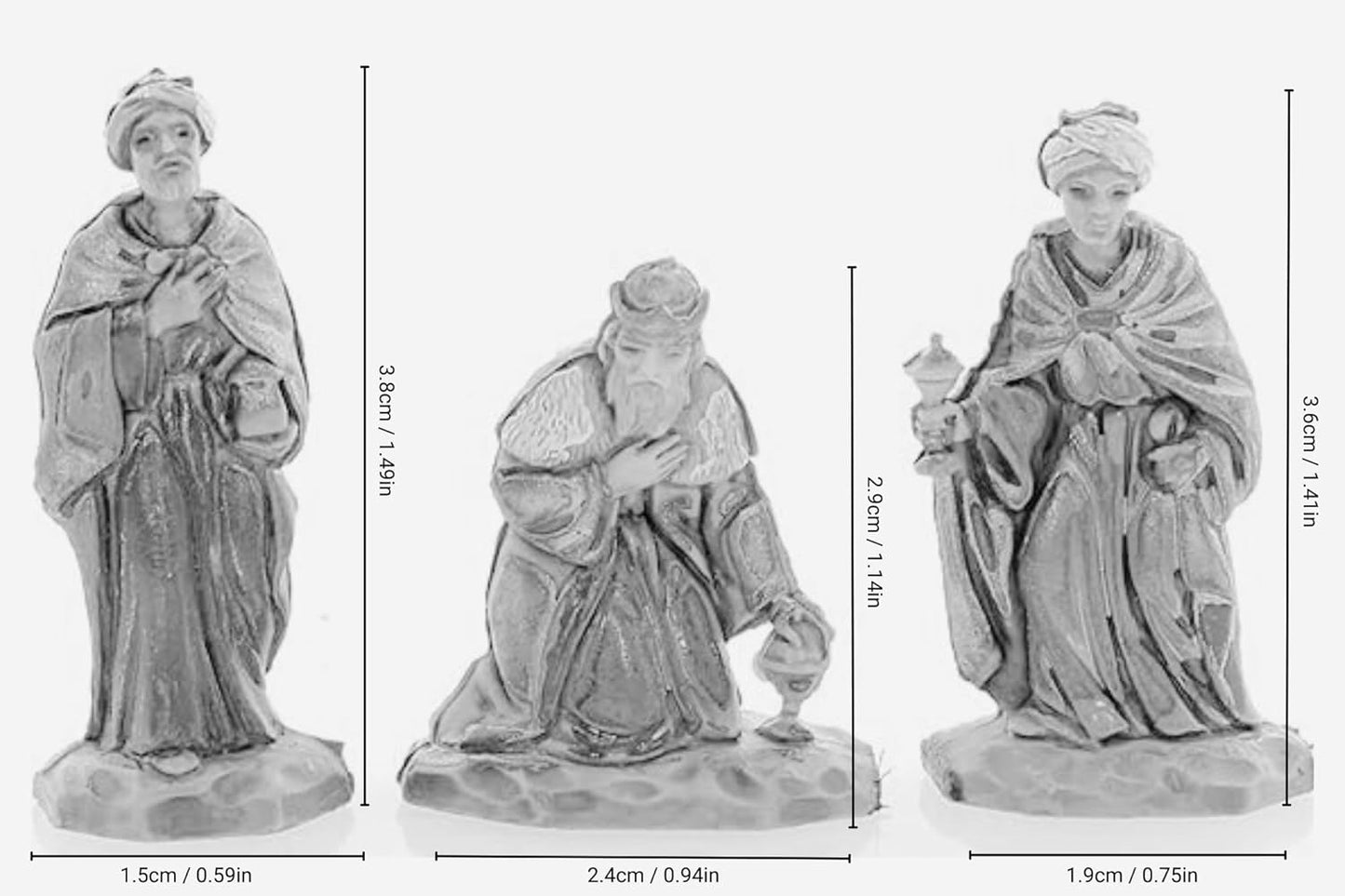 1.38-Inch Indestructible Three Wise Men Figurine – 18th Century Style, Hand-Finished by M. Landi, Made in Italy
