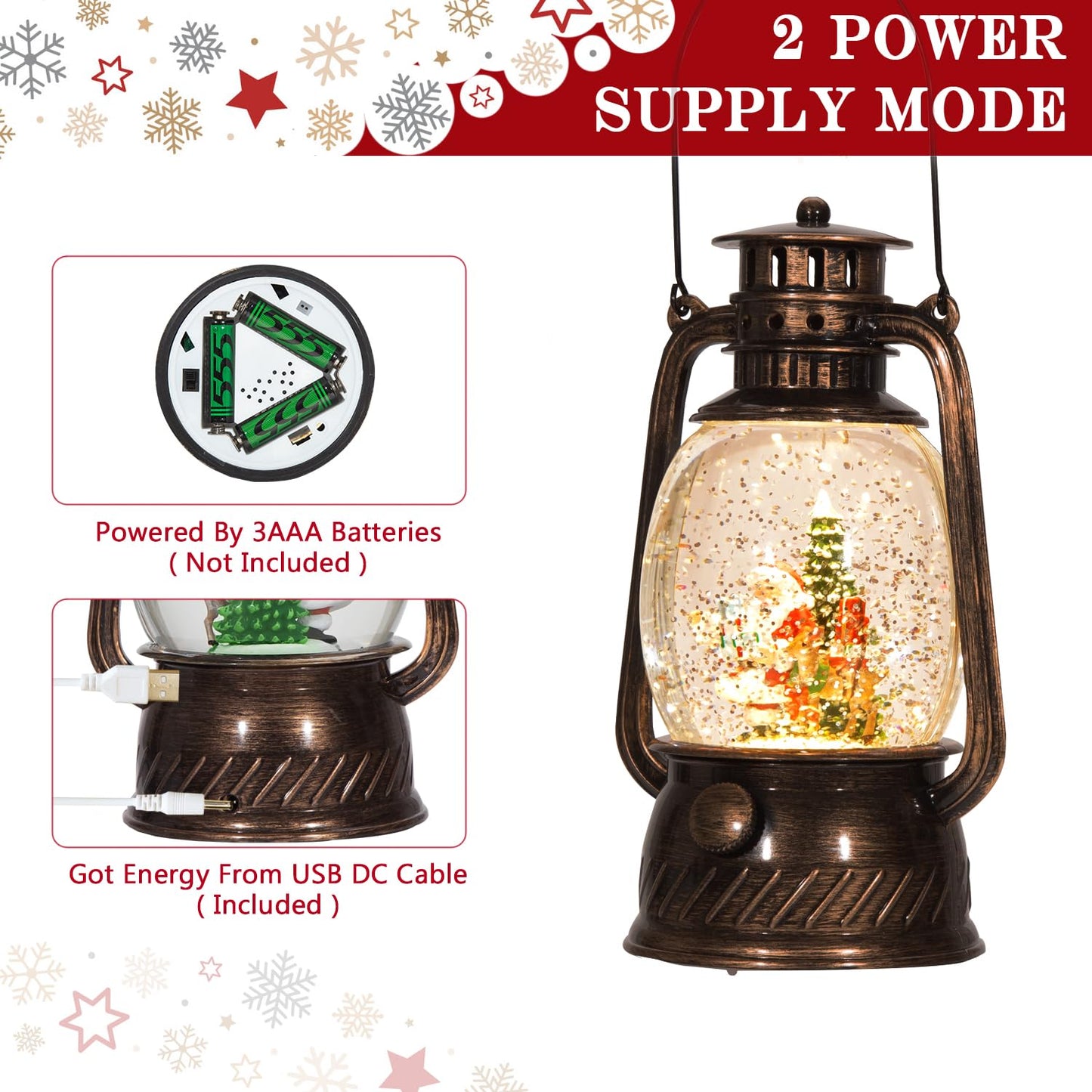 Christmas Lanterns,Christmas Snow Globes Lighted,Rotating Sparkling Christmas Lanterns with 8 Christmas Music,Christmas Fine Gifts,Christmas Holiday Party Gifts and Decorations