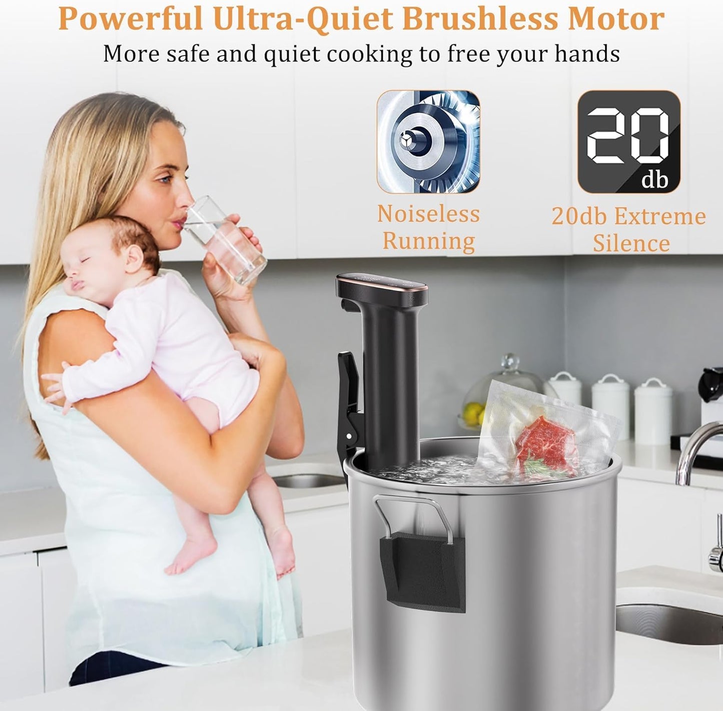 Sous Vide Machine, WiFi APP Recipes Included, Sous Vide Cooker 1100W, Immersion Circulator Precisional Cooker with Accurate Temperature, Ultra Quiet, IPX7 Waterproof, Fast Heating and Time Control