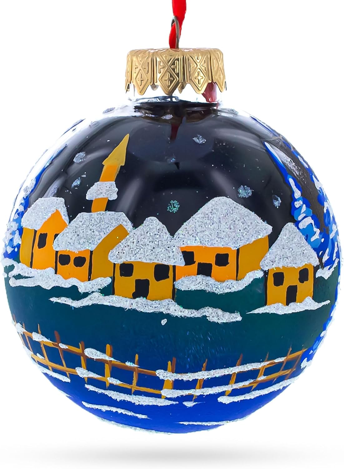 Santa's Sleigh Ride Glass Ornament - 3.25 Inch Reindeer Christmas Decor