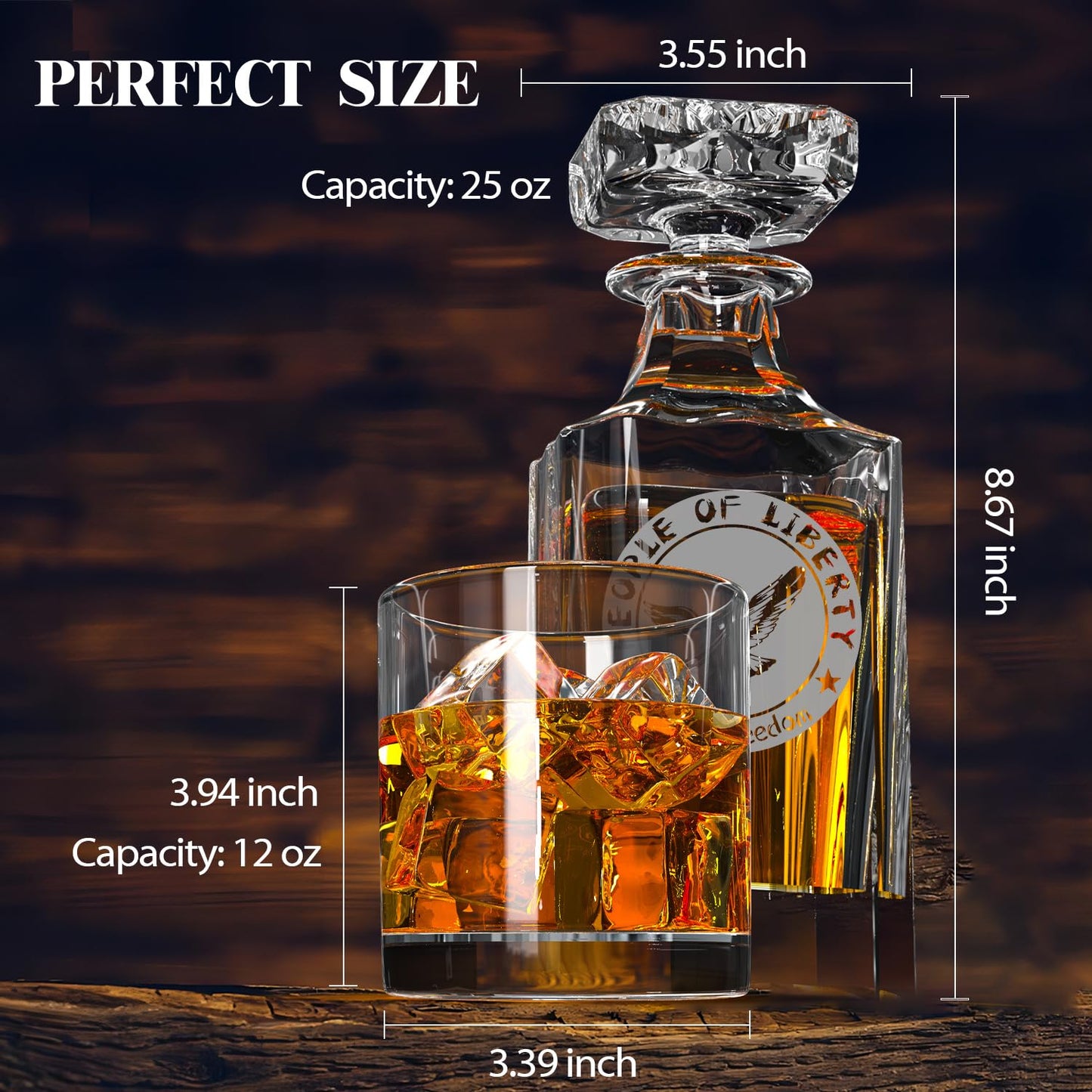 Whiskey Decanter Sets for Men,25 oz Whisky Decanter with 2 Glasses Laser Etched Love Freedom for Liquor Bourbon,Christmas Birthday Anniversary Wedding Whiskey Gifts for Men Dad Fathers' Day