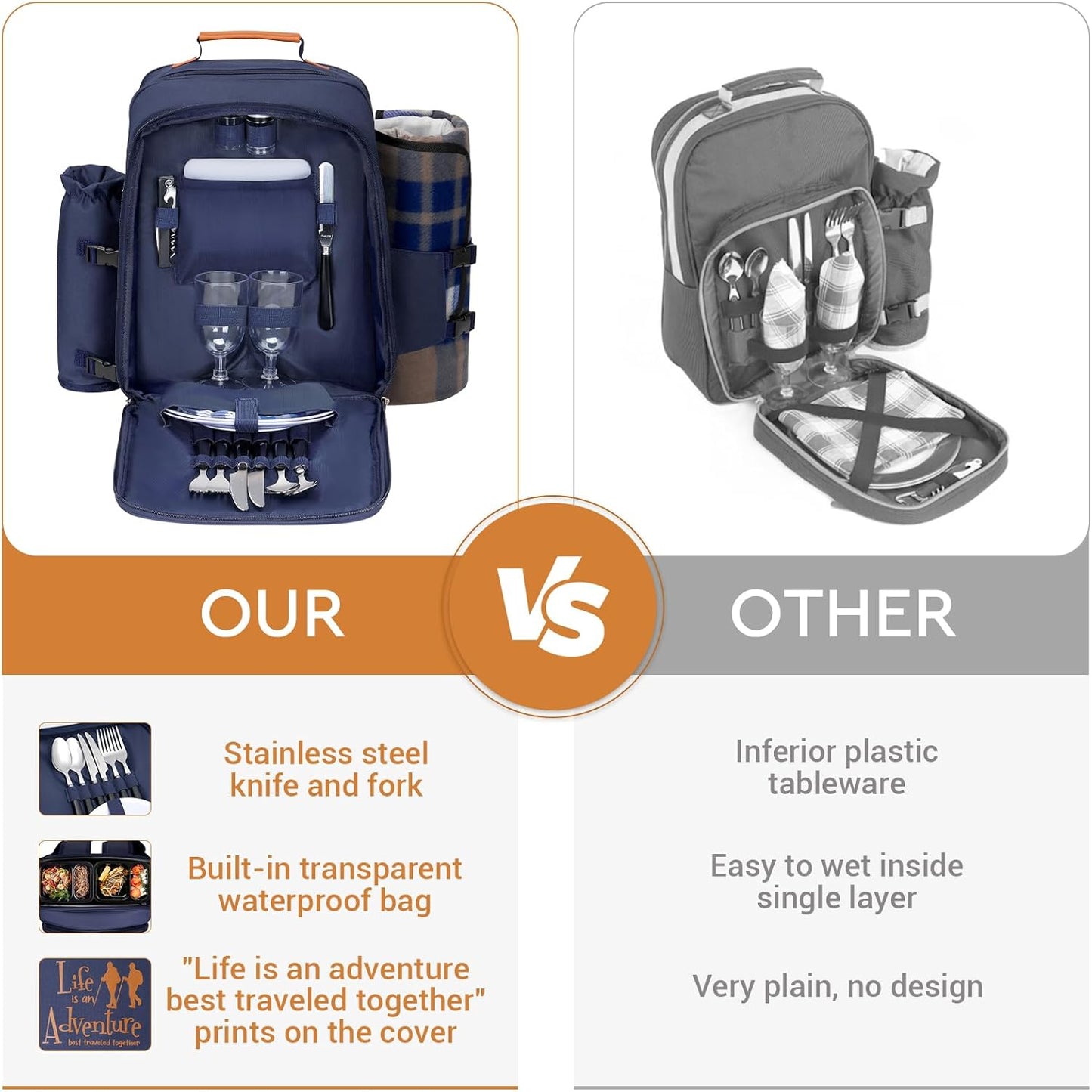 Couple Gifts 22L Picnic Basket Set, Grey Insulated Picnic Backpack for 2, Leak Proof Cooler Camping Gifts, Cool Bridal Shower Gifts Anniversary Engagement Wedding Gifts for Couples, Mr and Mrs Gifts