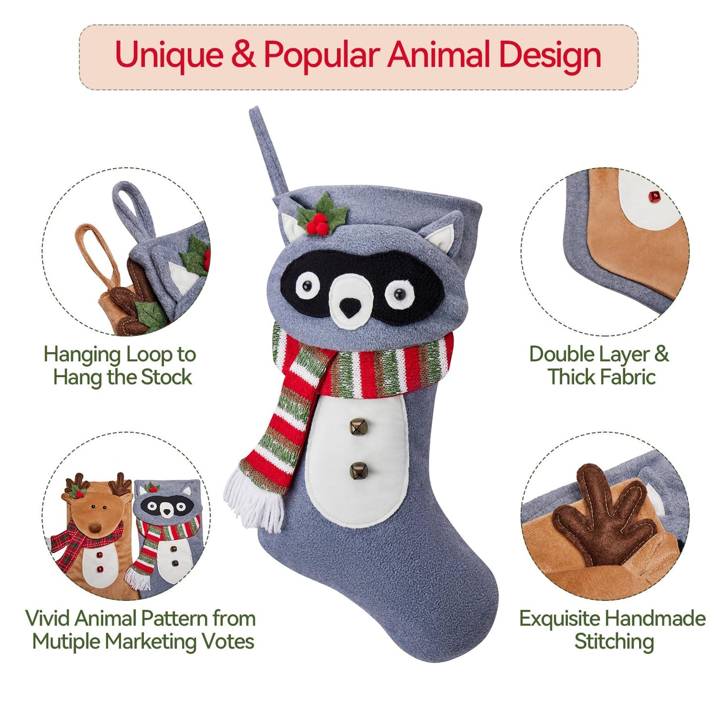 VOREFF 2 Pack Christmas Stockings 20 Inch: Personalized Unique Deer Hanging Stocking - Large Size Christmas Stockings for Kids Gfit & Holiday Christmas Party Family Decoration
