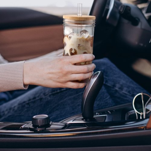 DWTS DANWEITESI Glass Cups - 24 oz Reusable Smoothie & Iced Coffee Mason Jars with Lids & Straws | 4 Pack