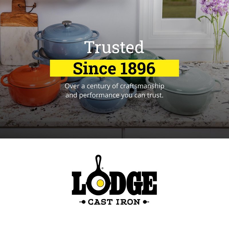 Lodge 3 Quart Enameled Cast Iron Dutch Oven with Lid – Dual Handles – Oven Safe up to 500° F or on Stovetop - Use to Marinate, Cook, Bake, Refrigerate and Serve – Storm Blue