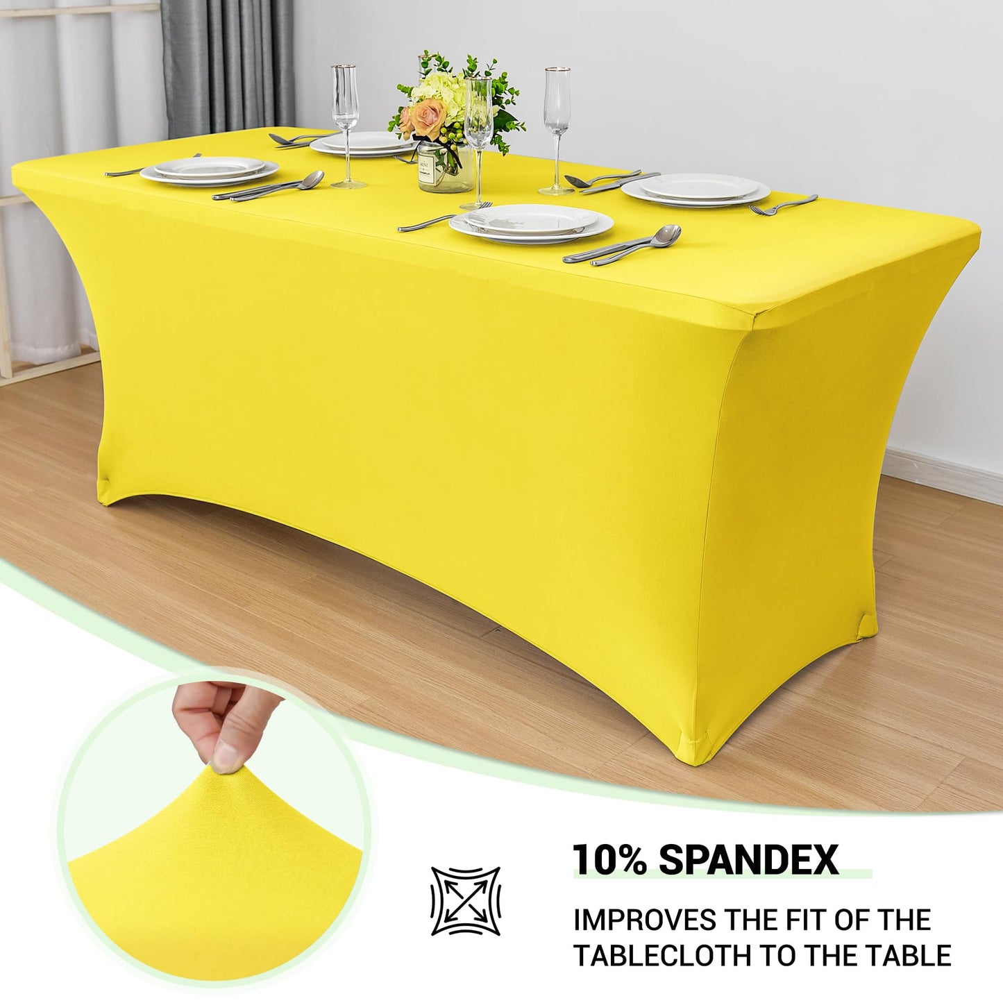 Obstal 4Ft Stretch Spandex Table Cover for Standard Folding Tables - 2 Pack Universal Rectangular Fitted Tablecloth for Party, Banquet, Events, Trade Show (Yellow, 48L x 24W x 30H Inches)