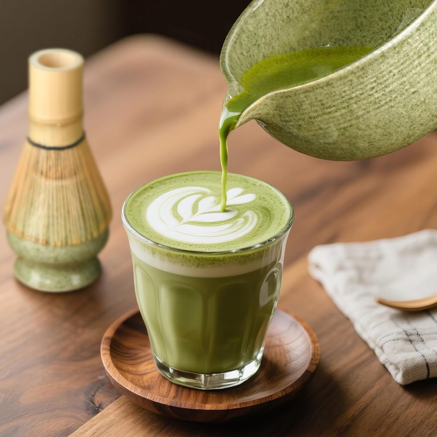 Skiennix Matcha Whisk Set - Complete 5-Piece Kit with Ceramic Bowl, Bamboo Chasen & Stainless Steel Sifter