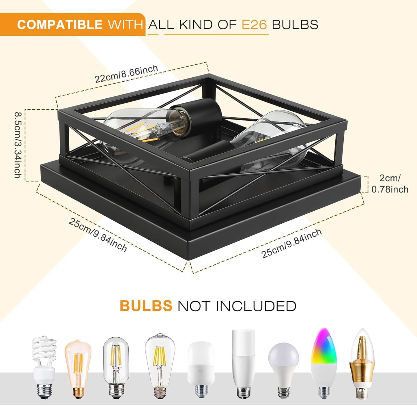 Farmhouse Flush Mount Ceiling Light Oak White Ceiling Light Fixtures 2-Light Industrial Vintage Metal-Framed Ceiling Lighting for Hallway Foyer Kitchen Dining Room Bedroom Living Room Laundry