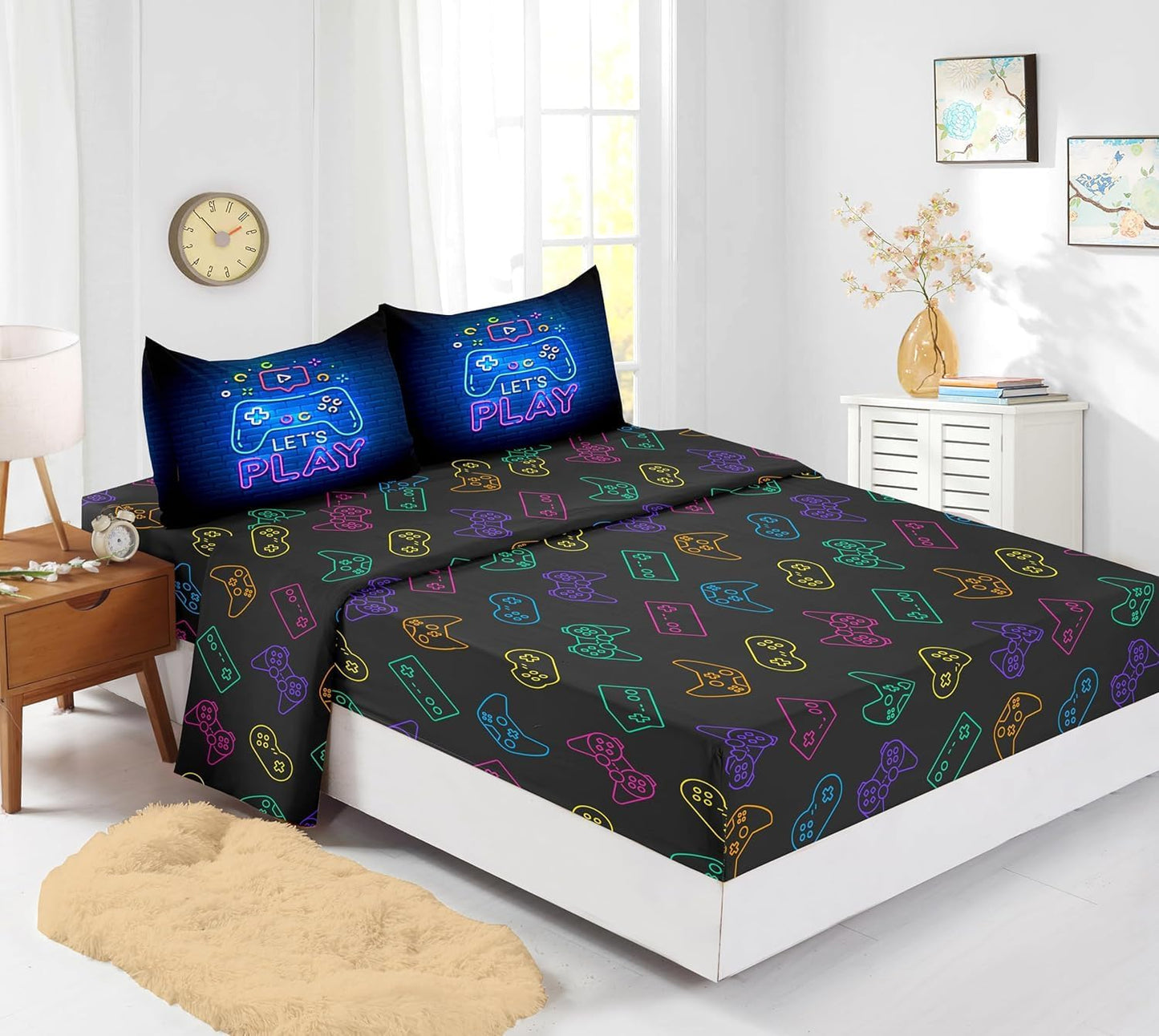 Football Comforter Sets,6 PCS Football Bedding Set,Kids Comforter Sets for Boys,Twin Black and Gold Bed Sets for Boys,Bed in A Bag with Sheets