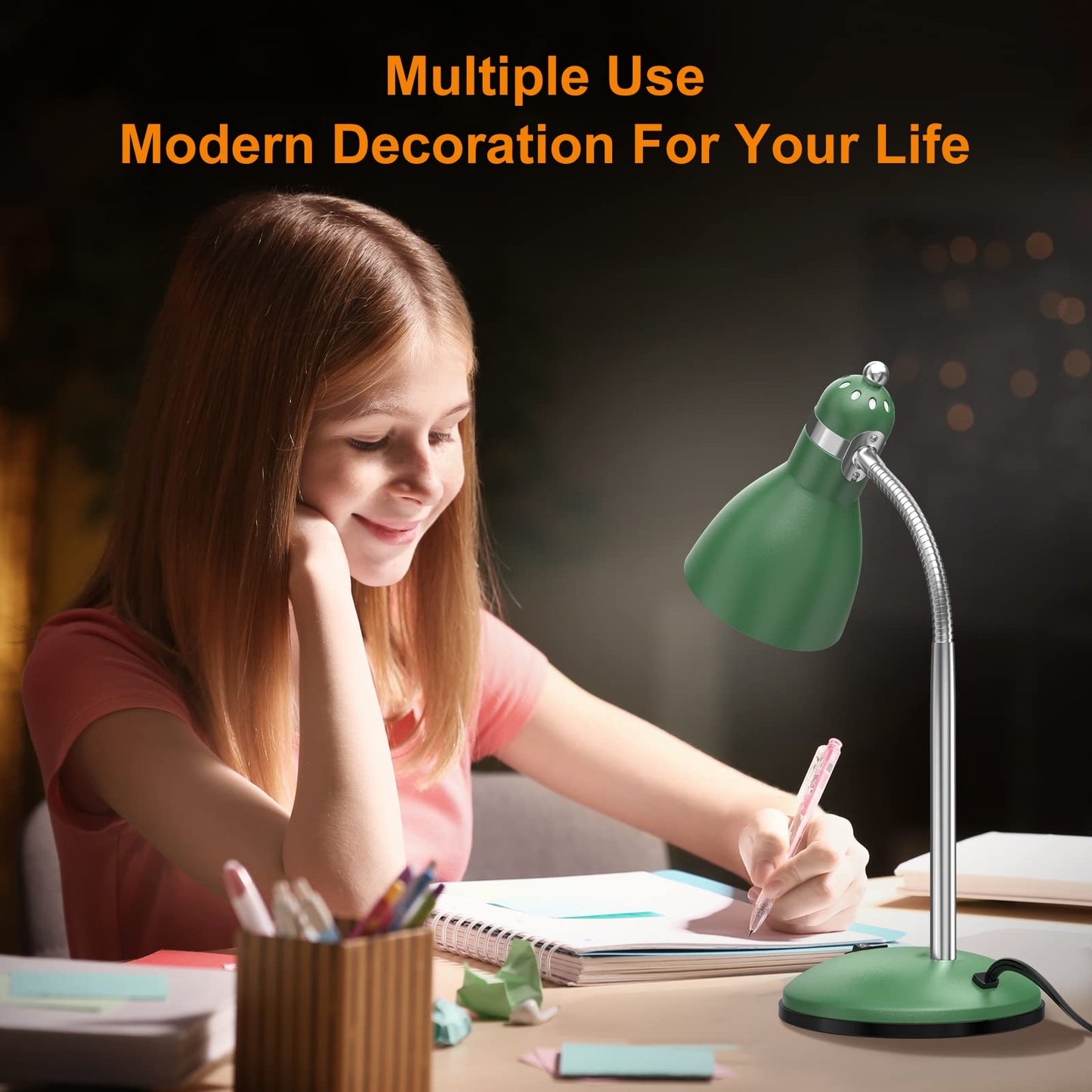 LEPOWER Metal Desk Lamp, Adjustable Goose Neck Table Lamp, Eye-Caring Study Desk Lamps for Bedroom, Study Room and Office (Green)
